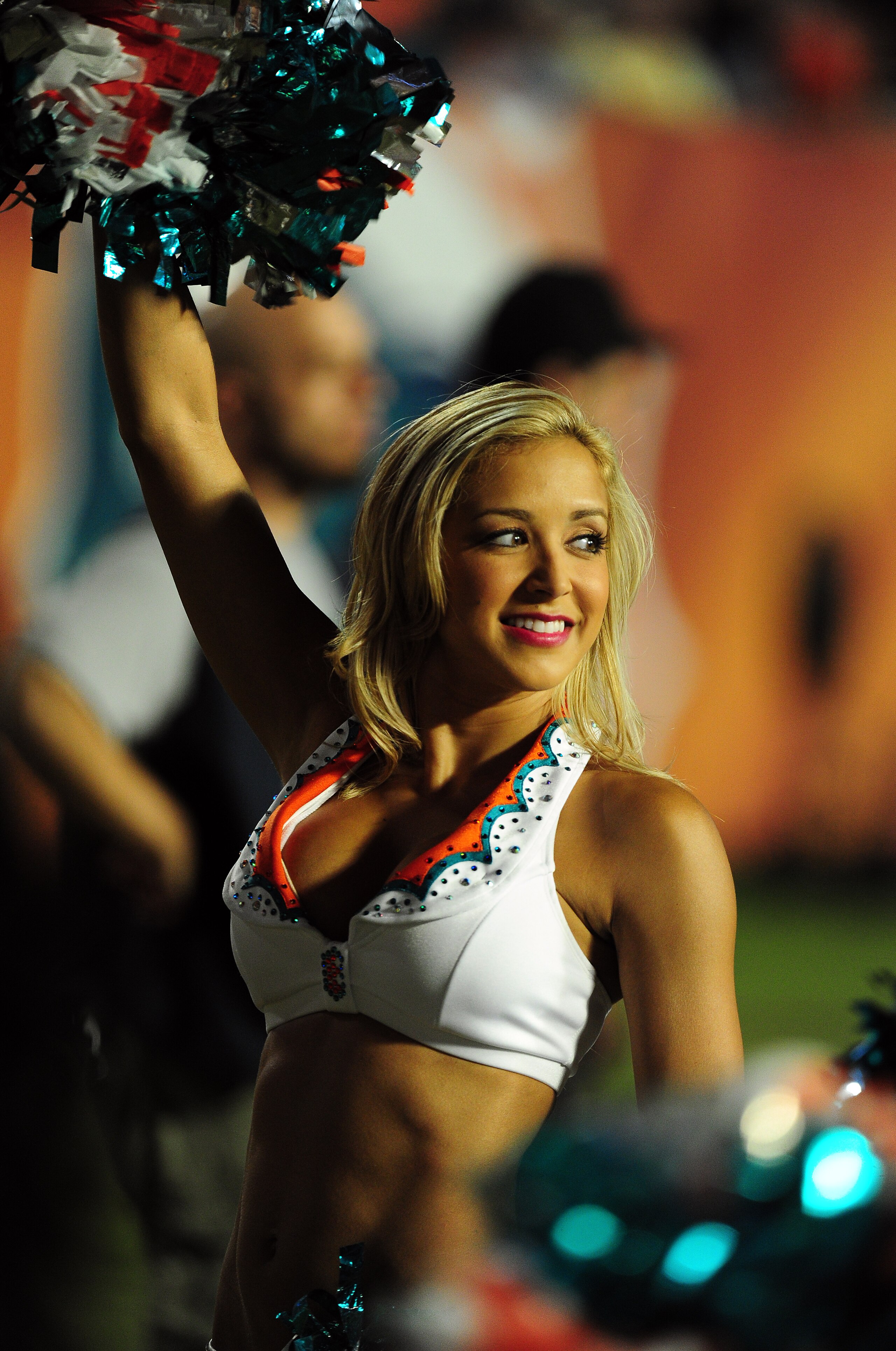 MIAMI - OCTOBER 4: A member of the Miami Dolphins Cheerleaders performs during the game against the New England Patriots at Sun Life Field on October 4, 2010 in Miami, Florida. (Photo by Scott Cunningham/Getty Images) MIAMI - OCTOBER 4: A member of the Miami Dolphins Cheerleaders performs during the game against the New England Patriots at Sun Life Field on October 4, 2010 in Miami, Florida. (Photo by Scott Cunningham/Getty Images)