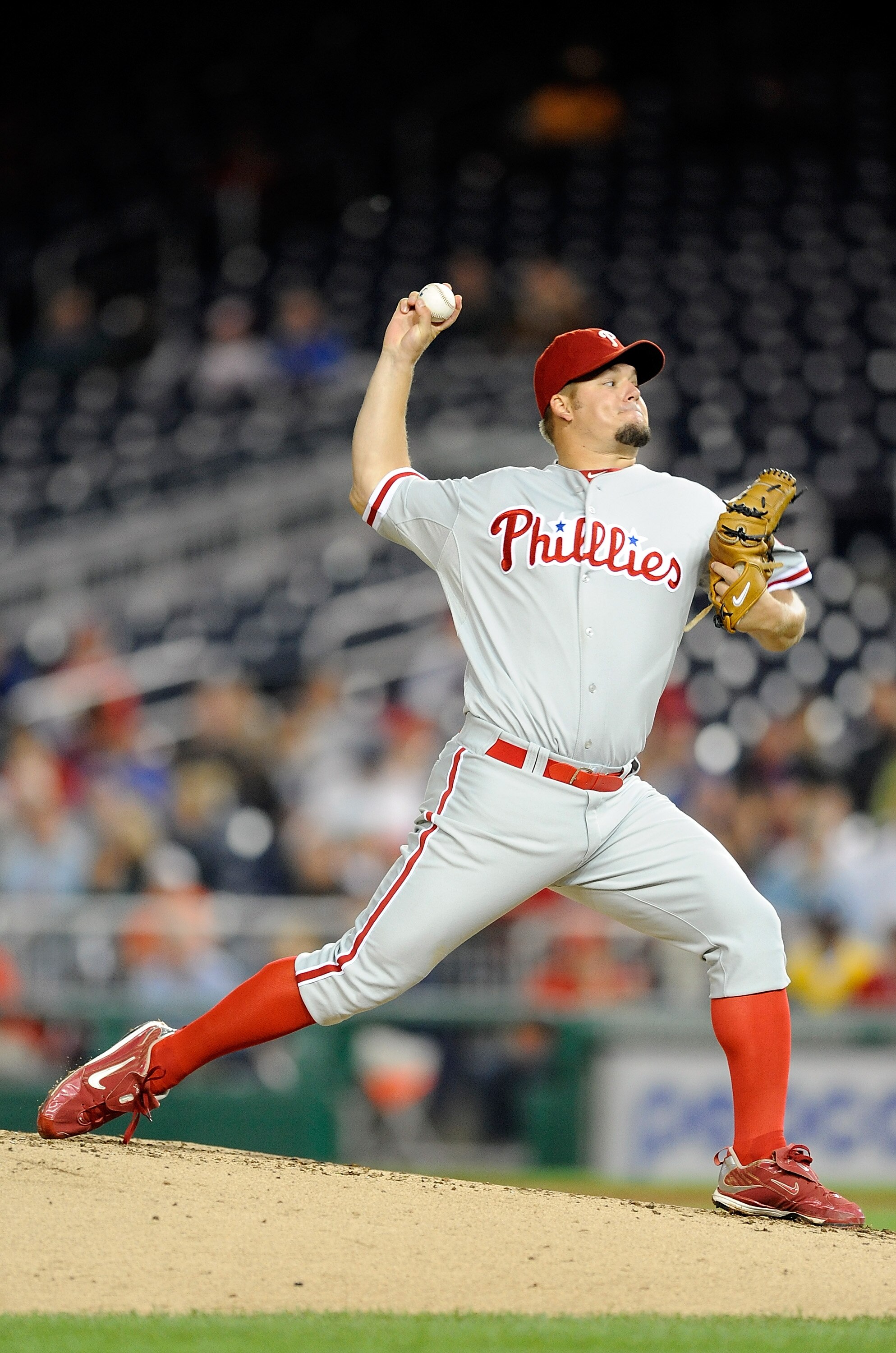 WASHINGTON - SEPTEMBER 29:  Joe Blanton #56 of the Philadelphia Phillies pitches against the Washington Nationals at Nationals Park on September 29, 2010 in Washington, DC.  (Photo by Greg Fiume/Getty Images)