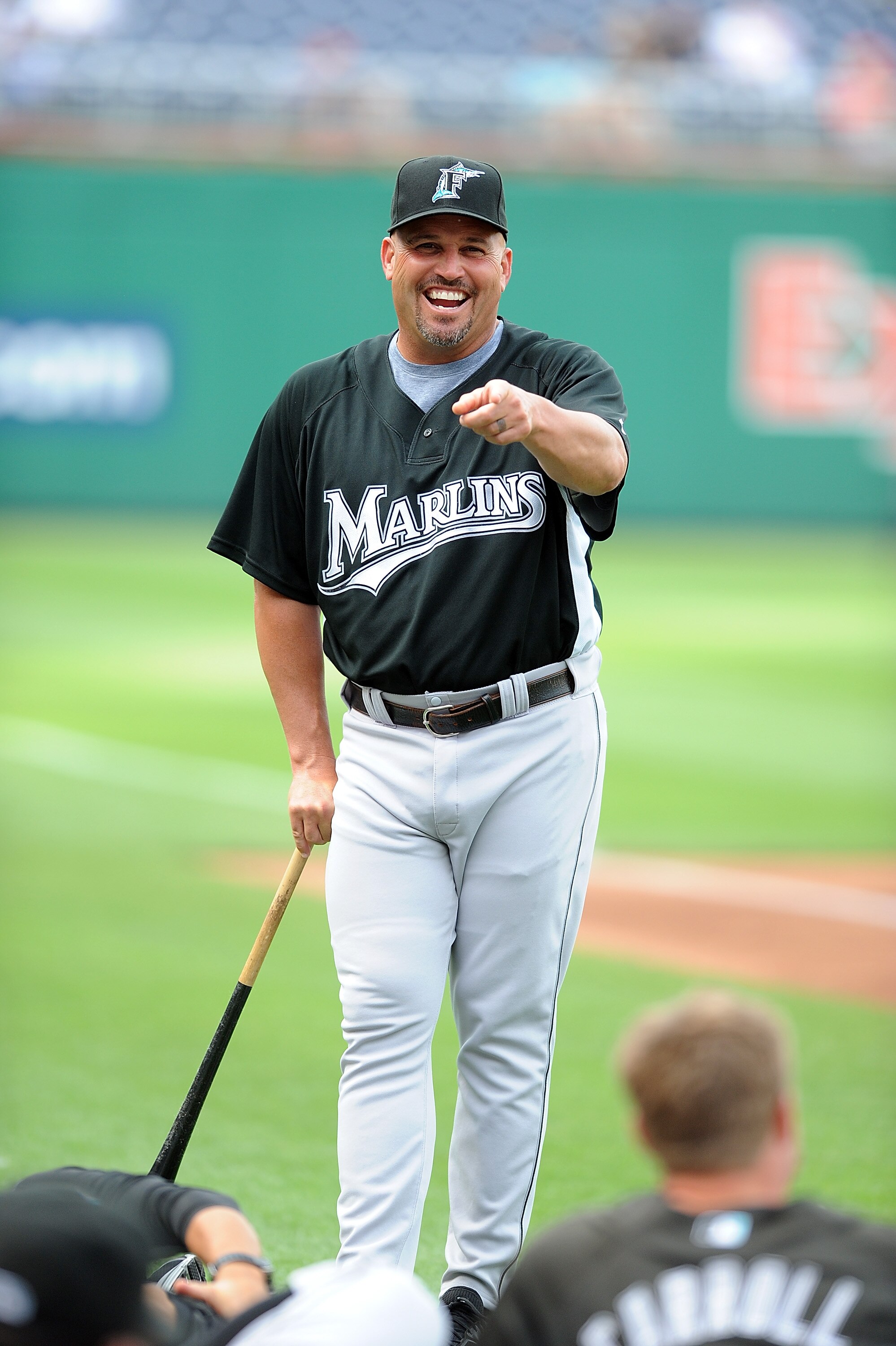 WASHINGTON - MAY 07:  Manager Fredi Gonzalez of the Florida Marlins talks with players before the game against the Washington Nationals at Nationals Park on May 7, 2010 in Washington, DC.  (Photo by Greg Fiume/Getty Images)