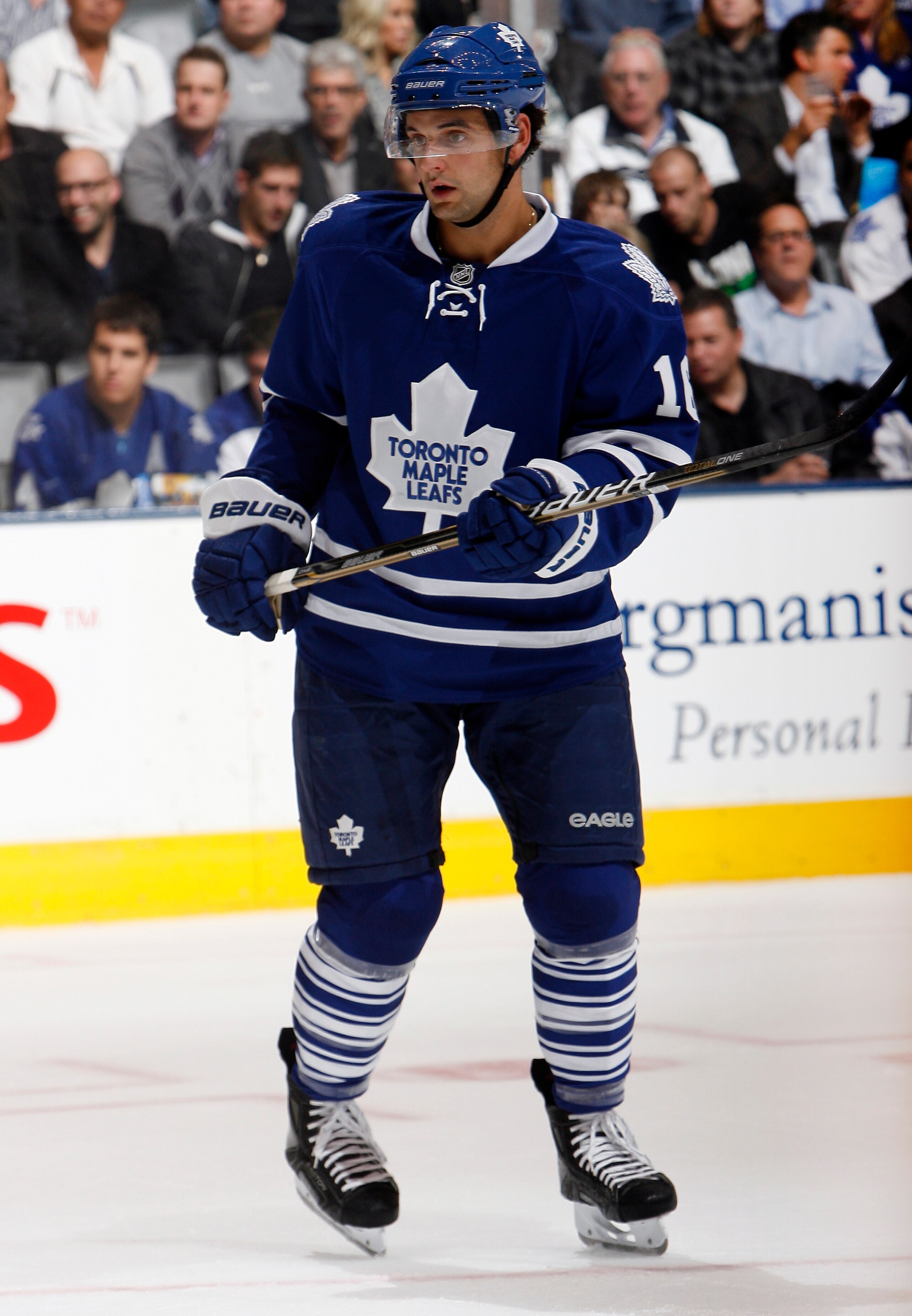 TORONTO, CANADA - OCTOBER 07: Clarke MacArthur #16 of the Toronto Maple Leafs skates up the ice during a regular season NHL game against the Montreal Canadiens at the Air Canada Centre October 7, 2010 in Toronto, Ontario, Canada. (Photo by Abelimages/Gett