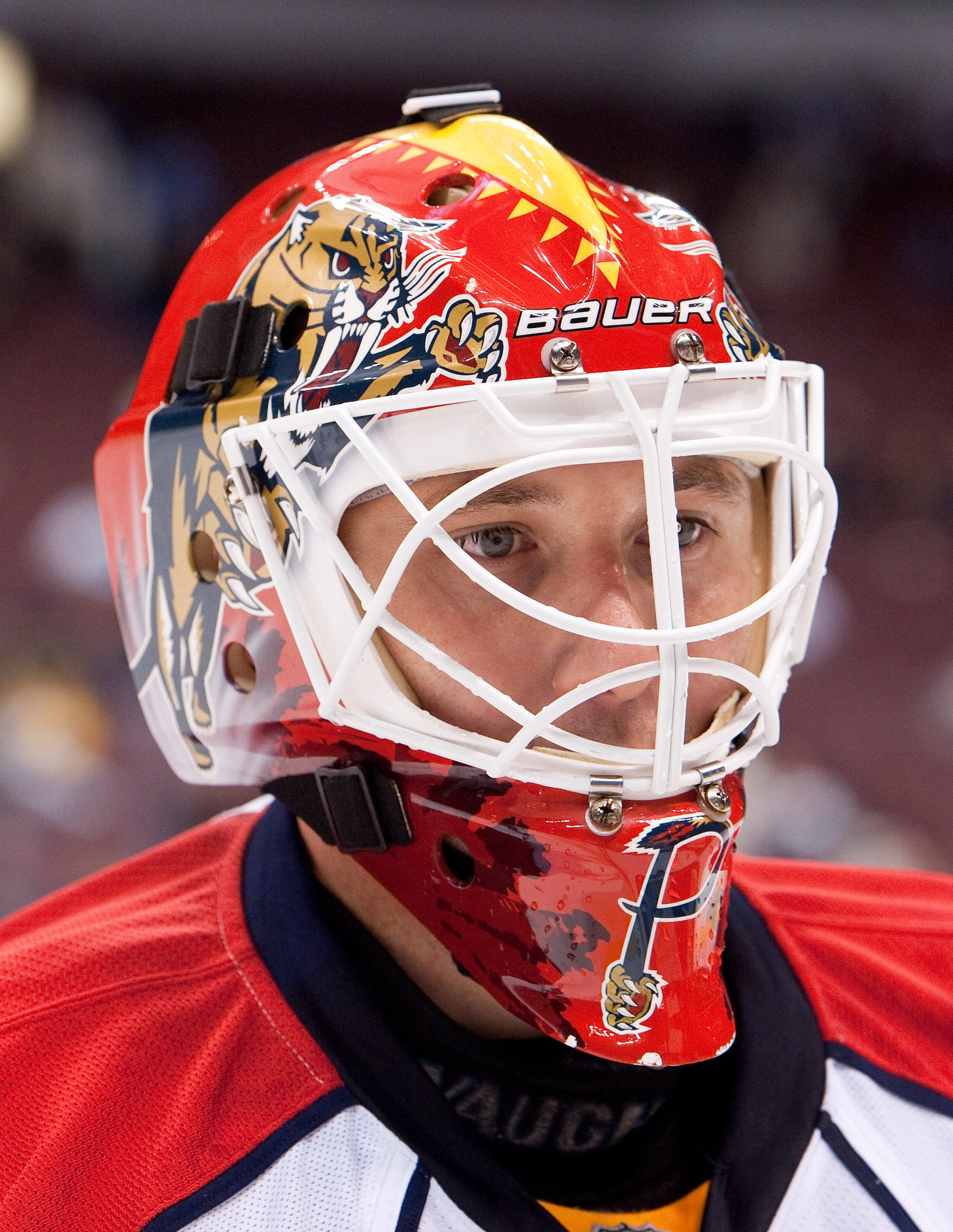 VANCOUVER, CANADA - OCTOBER 11: Goalie Tomas Vokoun #29 of the Florida Panthers skates off the ice after the pre-game warm up prior to NHL action against the Vancouver Canucks on October 11, 2010 at Rogers Arena in Vancouver, British Columbia, Canada.  (P