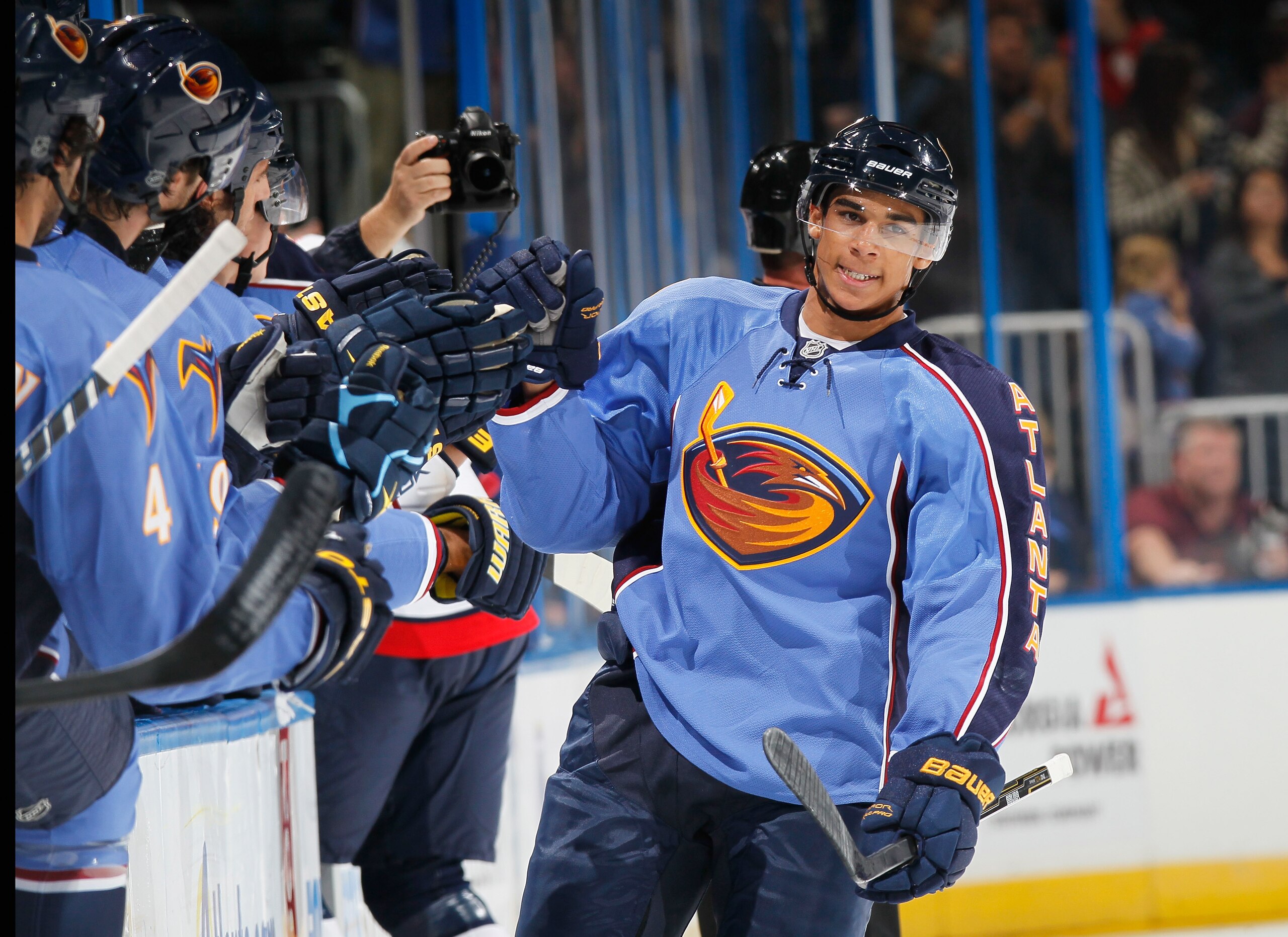 ATLANTA - OCTOBER 08:  Evander Kane #9 of the Atlanta Thrashers against the Washington Capitals at Philips Arena on October 8, 2010 in Atlanta, Georgia.  (Photo by Kevin C. Cox/Getty Images)