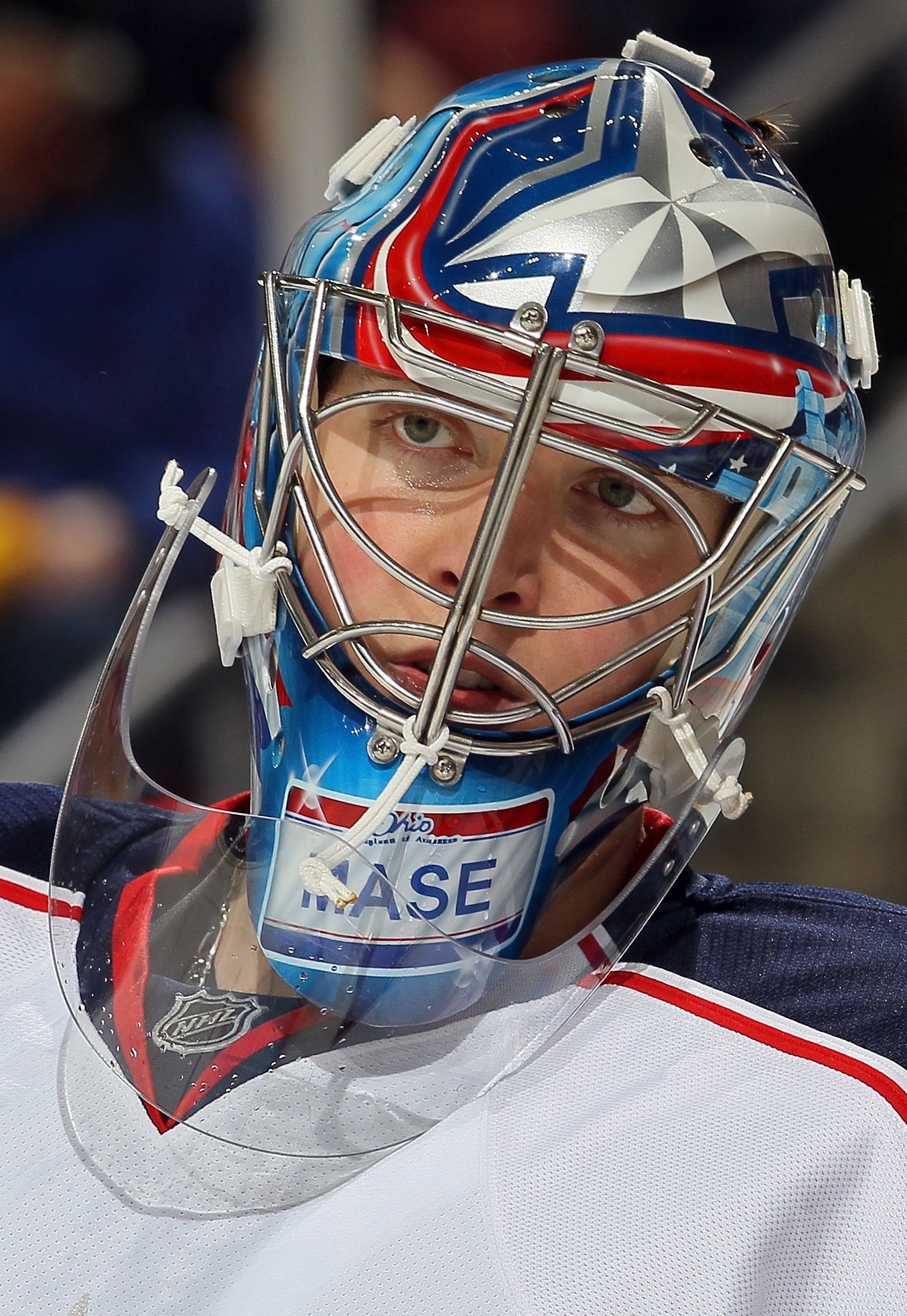 NEWARK, NJ - MARCH 23:  Steve Mason #1 of the Columbus Blue Jackets looks on against the New Jersey Devils at the Prudential Center on March 23, 2010 in Newark, New Jersey. The Devils defeated the Blue Jackets 6-3.  (Photo by Jim McIsaac/Getty Images)
