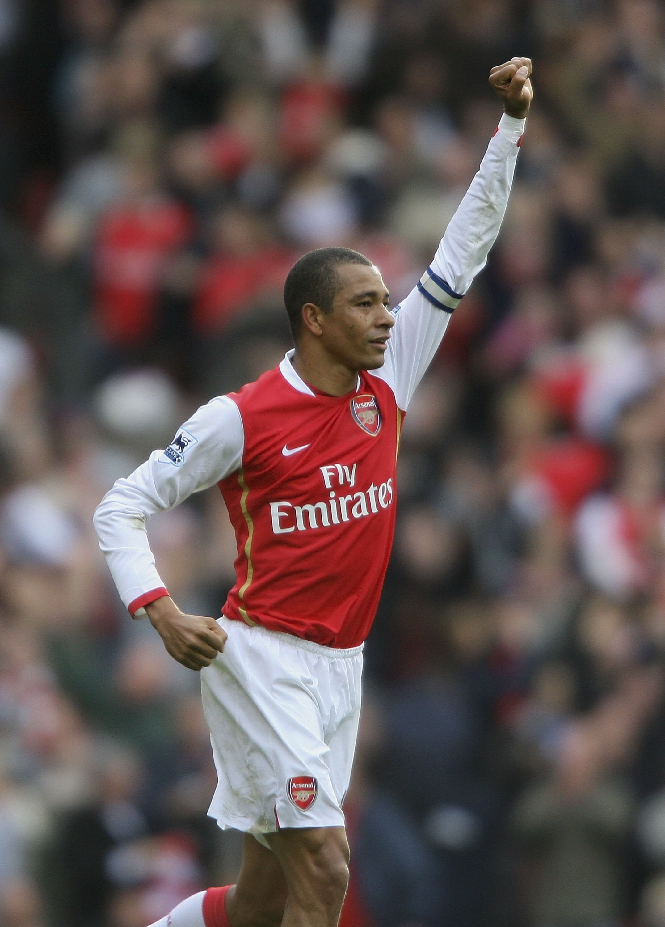 LONDON - DECEMBER 2: Arsenal captain Gilberto celebrates after scoring the second goal during the Barclays Premiership match between Arsenal and Tottenham Hotspur at the Emirates Stadium on December 2 2006 in London, England. (Photo by Stu Forster/Getty I