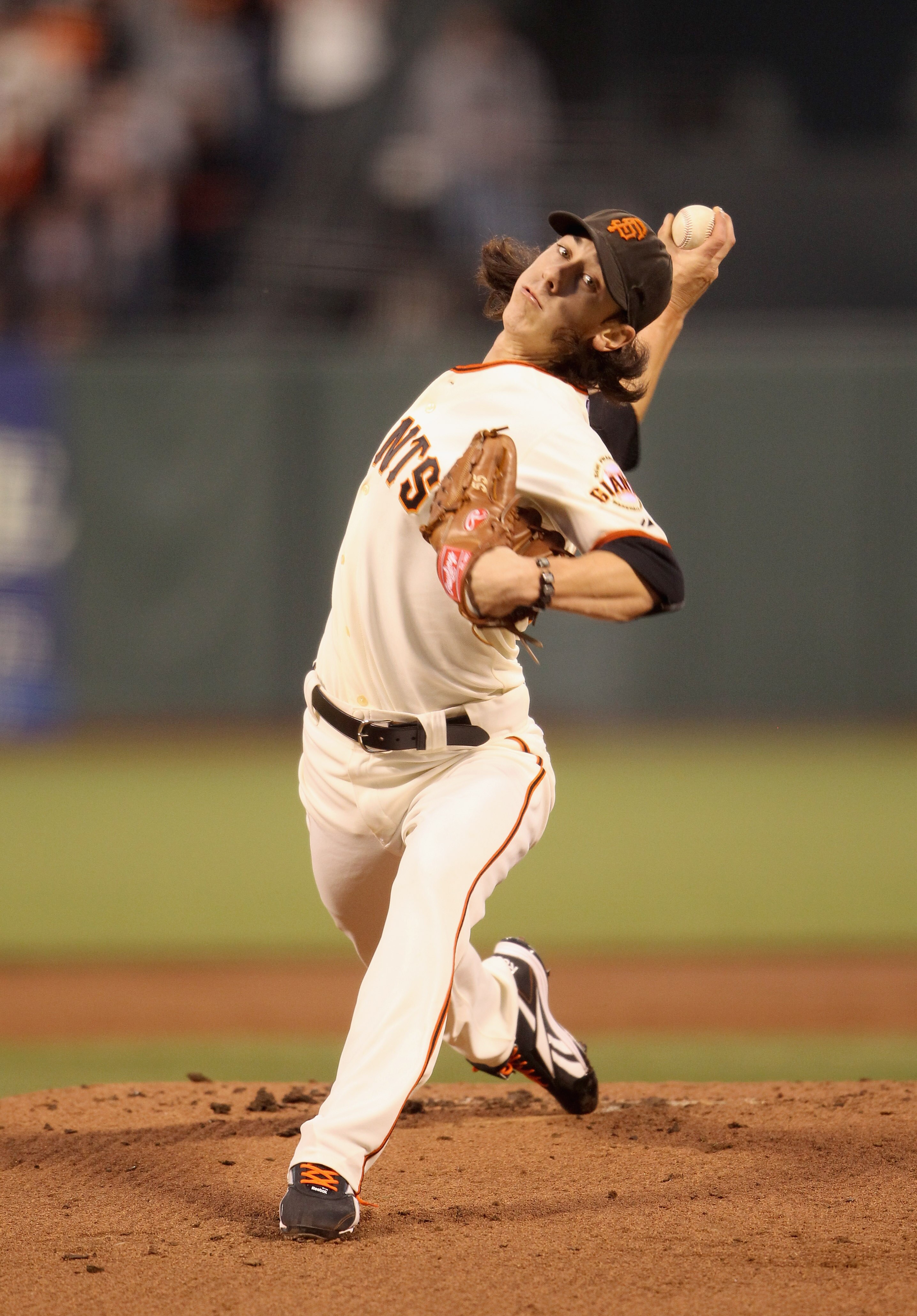SAN FRANCISCO - OCTOBER 07:  Tim Lincecum #55 of the San Francisco Giants pitches against the Atlanta Braves in game 1 of the NLDS at AT&T Park on October 7, 2010 in San Francisco, California.  (Photo by Ezra Shaw/Getty Images)