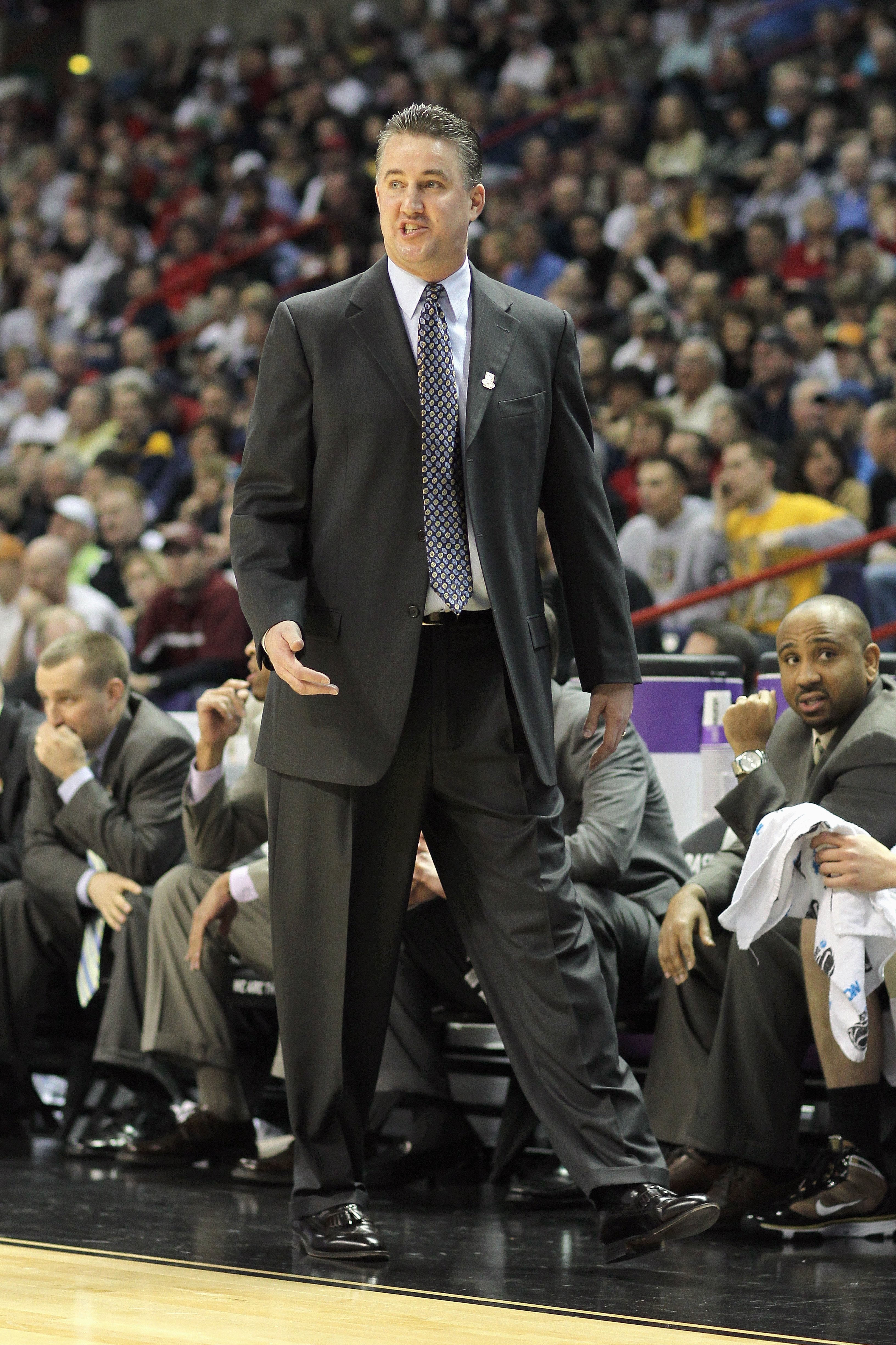 SPOKANE,WA - MARCH 21: Head coach Matt Painter of the Purdue Boilermakers walks on the sidelines against the Texas A&M Aggies during the second round of the 2010 NCAA men's basketball tournament at the Spokane Arena on March 21, 2010 in Spokane, Washingto
