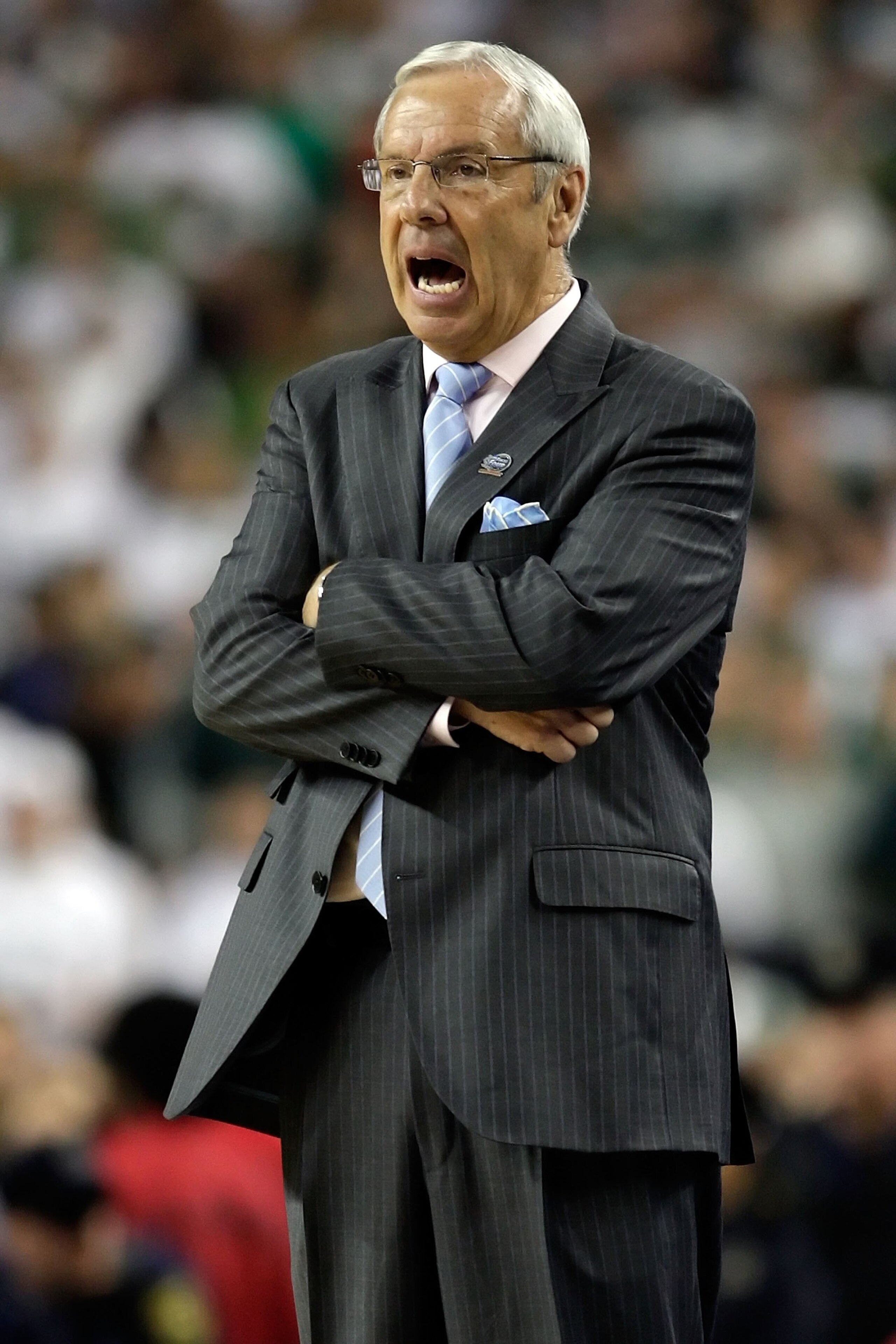 DETROIT - APRIL 06:  Head coach Roy Williams of the North Carolina Tar Heels looks on against the Michigan State Spartans during the 2009 NCAA Division I Men's Basketball National Championship game at Ford Field on April 6, 2009 in Detroit, Michigan.  (Ph