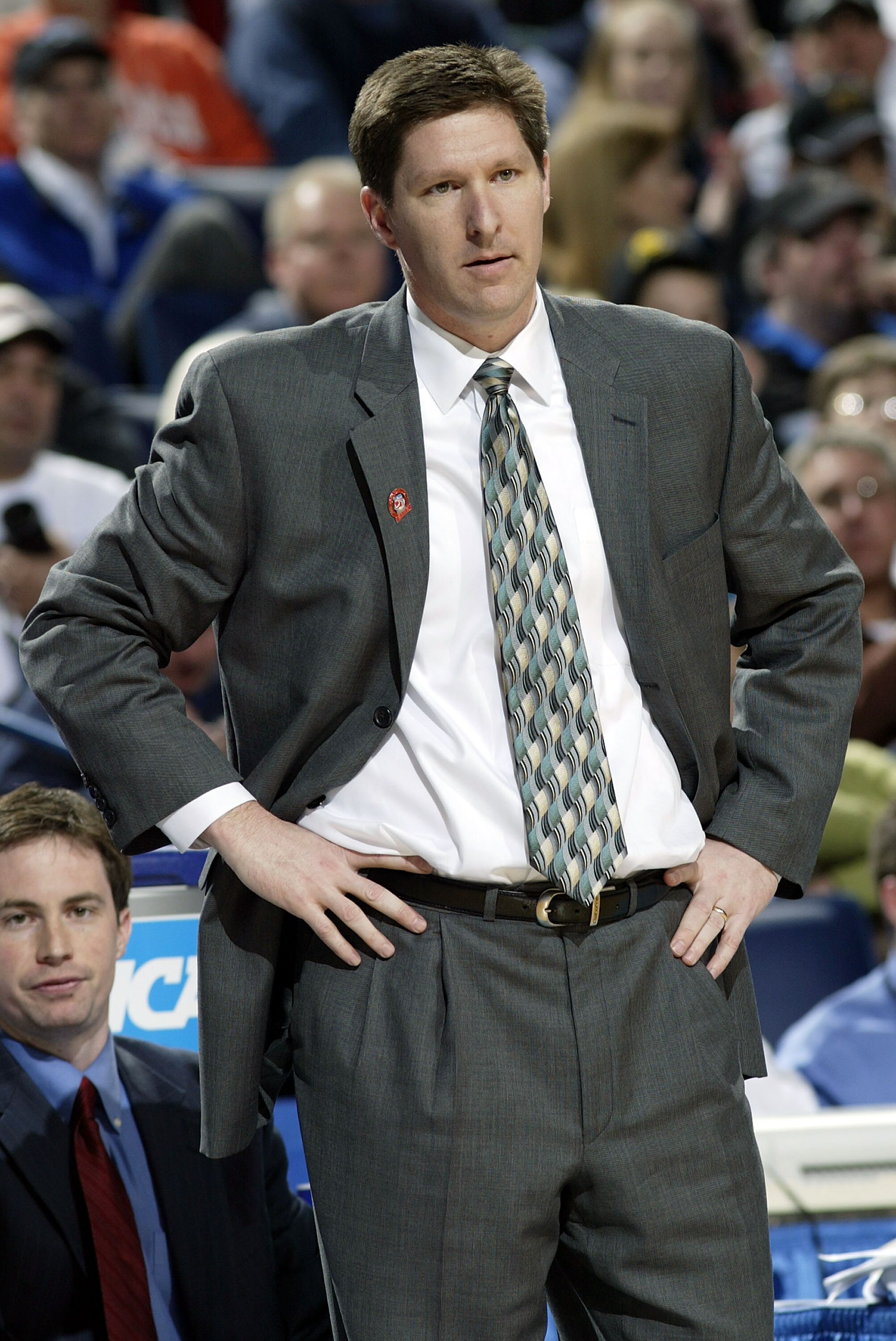BUFFALO, NY - MARCH 15:  Head coach Brad Brownell of the Wright State Raiders looks on from the sidelines against the Pittsburgh Panthers during round one of the NCAA Men's Basketball Tournament at the HSBC Arena on March 15, 2007  in Buffalo, New York.  