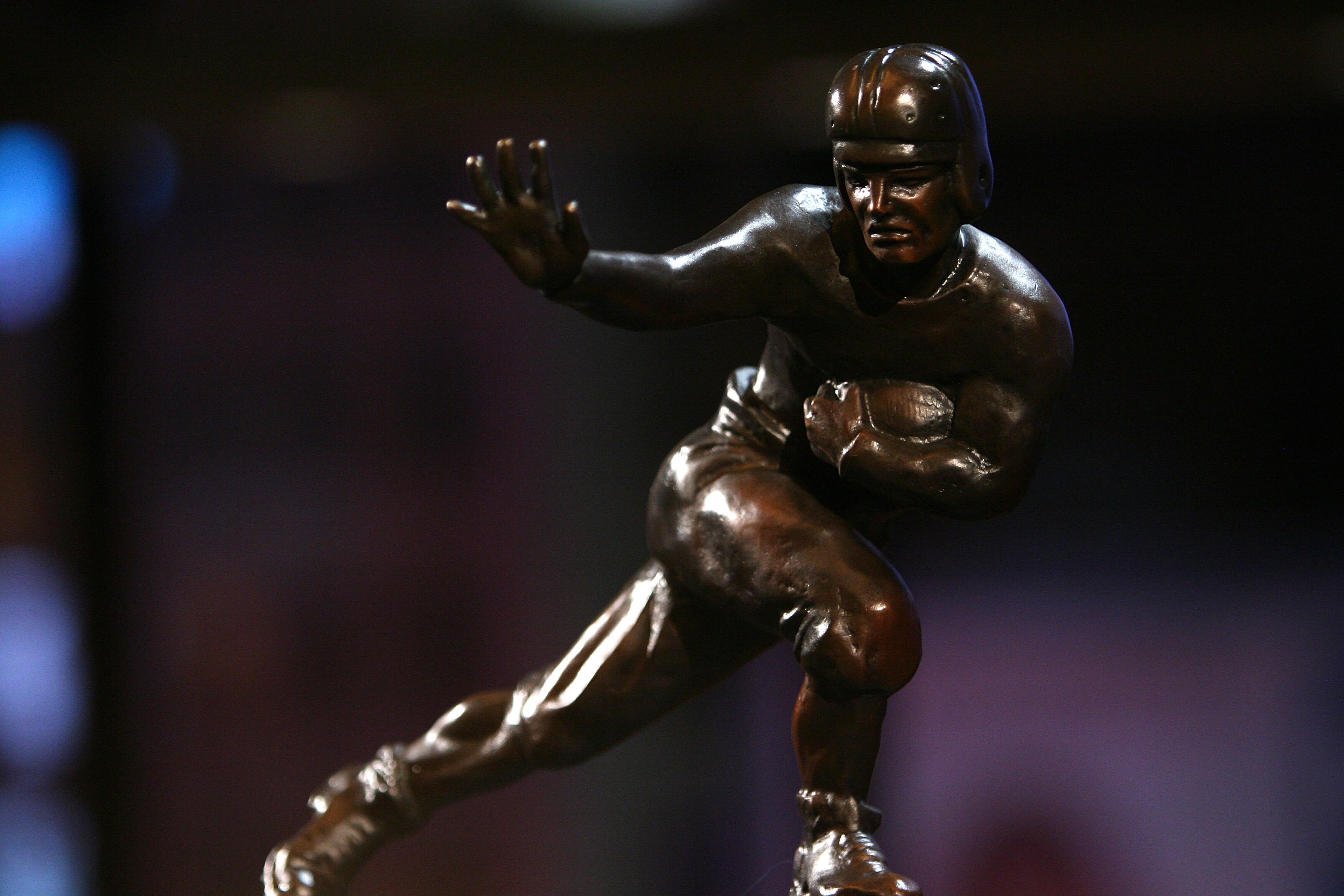 NEW YORK - DECEMBER 12:  The Heisman trophy awarded to Running back Mark Ingram #22 of the Alabama Crimson Tide at a press conference after he was named the 75th Heisman Trophy winner at the Marriott Marquis on December 12, 2009 in New York City.  (Photo