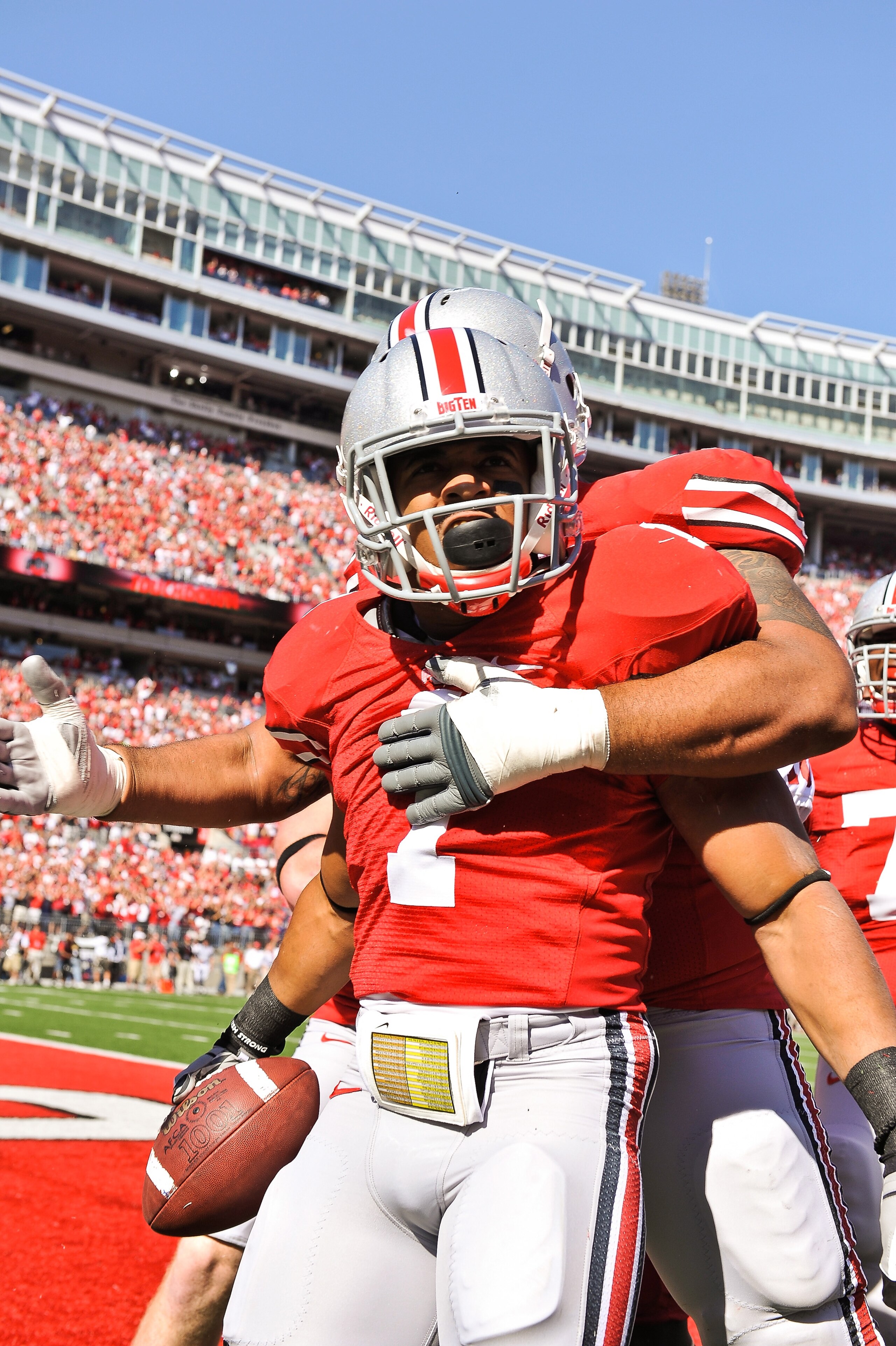 COLUMBUS, OH - OCTOBER 9:  Dan Herron #1 of the Ohio State Buckeyes celebrates a touchdown against the Indiana Hoosiers at Ohio Stadium on October 9, 2010 in Columbus, Ohio.  (Photo by Jamie Sabau/Getty Images)
