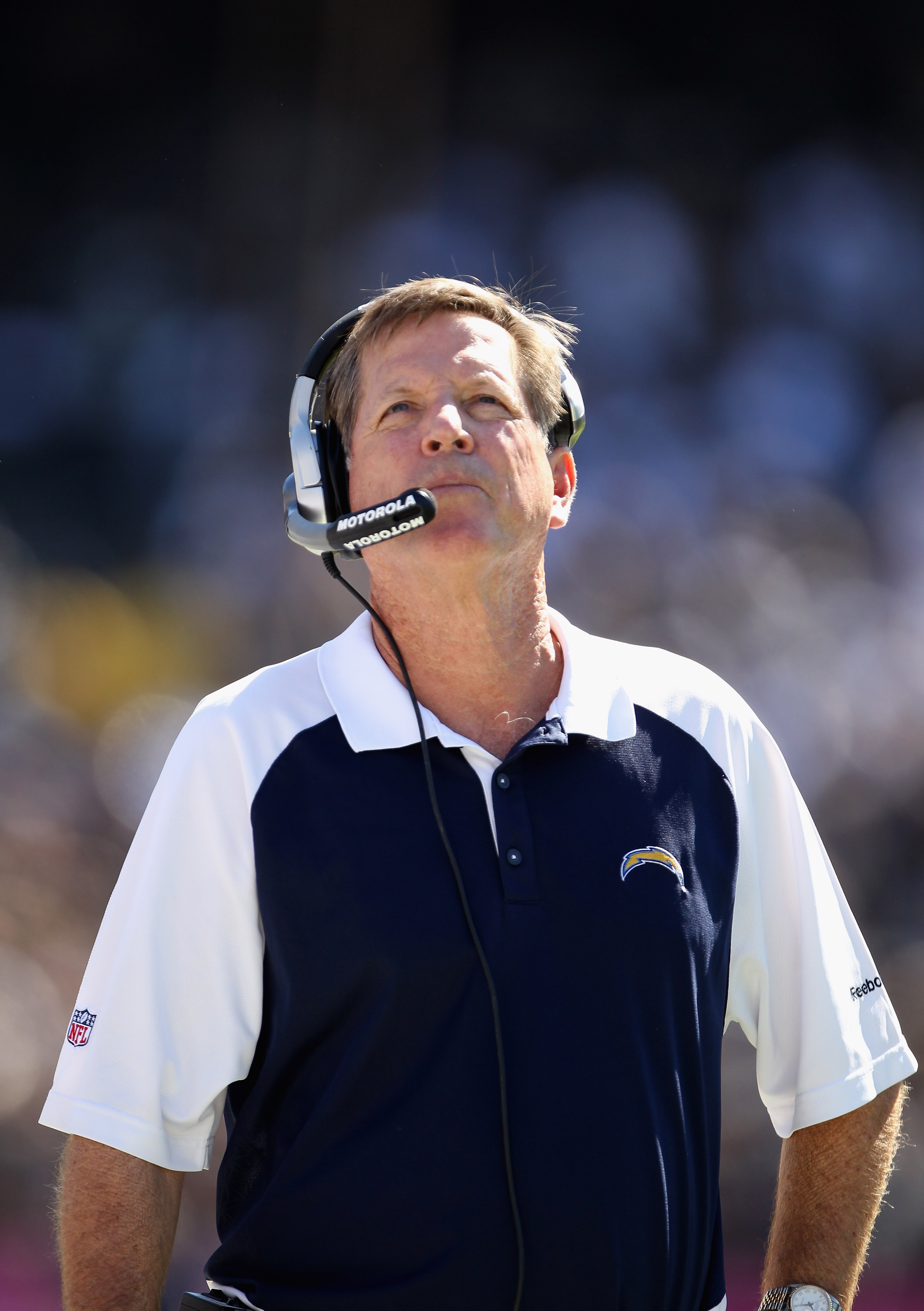 OAKLAND, CA - OCTOBER 10:  Head coach Norv Turner of the San Diego Chargers stands on the sidelines during their game against the Oakland Raiders at Oakland-Alameda County Coliseum on October 10, 2010 in Oakland, California.  (Photo by Ezra Shaw/Getty Ima