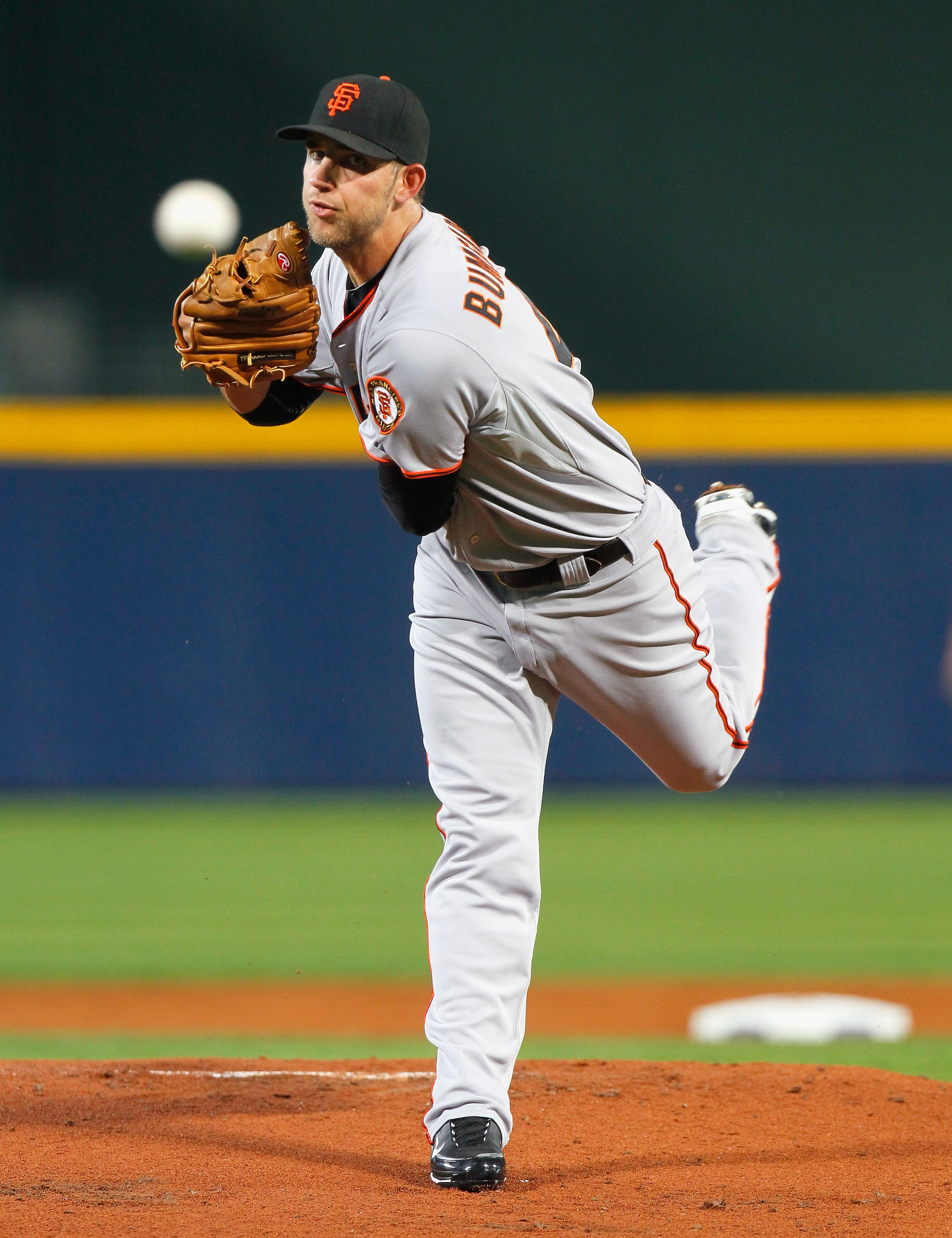 ATLANTA - OCTOBER 11:  Starting pitcher Madison Bumgarner #40 of the San Francisco Giants pitches in the first inning to the Atlanta Braves during Game Four of the NLDS of the 2010 MLB Playoffs at Turner Field on October 11, 2010 in Atlanta, Georgia.  (Ph