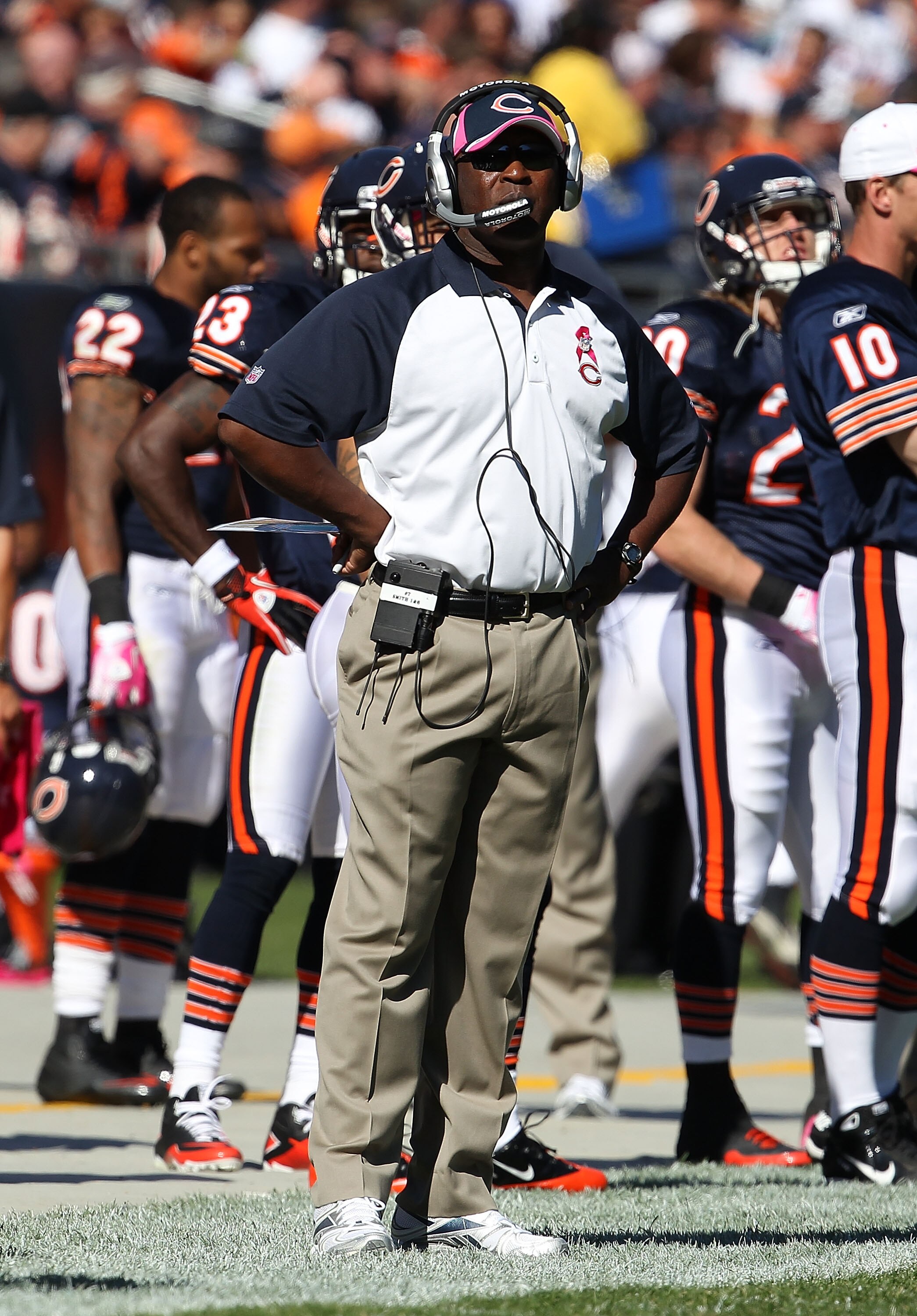 CHICAGO - OCTOBER 17: Head coach Lovie Smith of the Chicago Bears watches as his team takes on the Seattle Seahawks at Soldier Field on October 17, 2010 in Chicago, Illinois. The Seahawks defeated the Bears 23-20. (Photo by Jonathan Daniel/Getty Images)