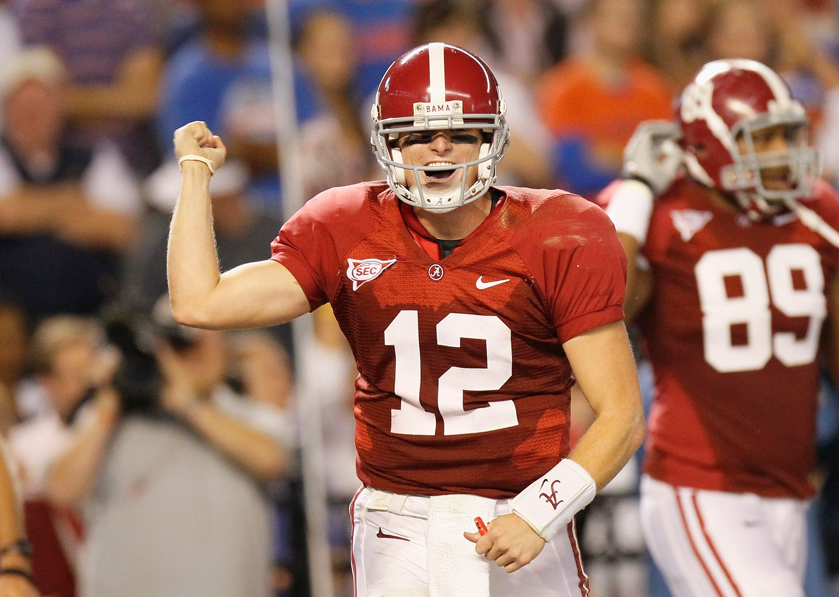 TUSCALOOSA, AL - OCTOBER 02:  Quarterback Greg McElroy #12 of the Alabama Crimson Tide against the Florida Gators at Bryant-Denny Stadium on October 2, 2010 in Tuscaloosa, Alabama.  (Photo by Kevin C. Cox/Getty Images)