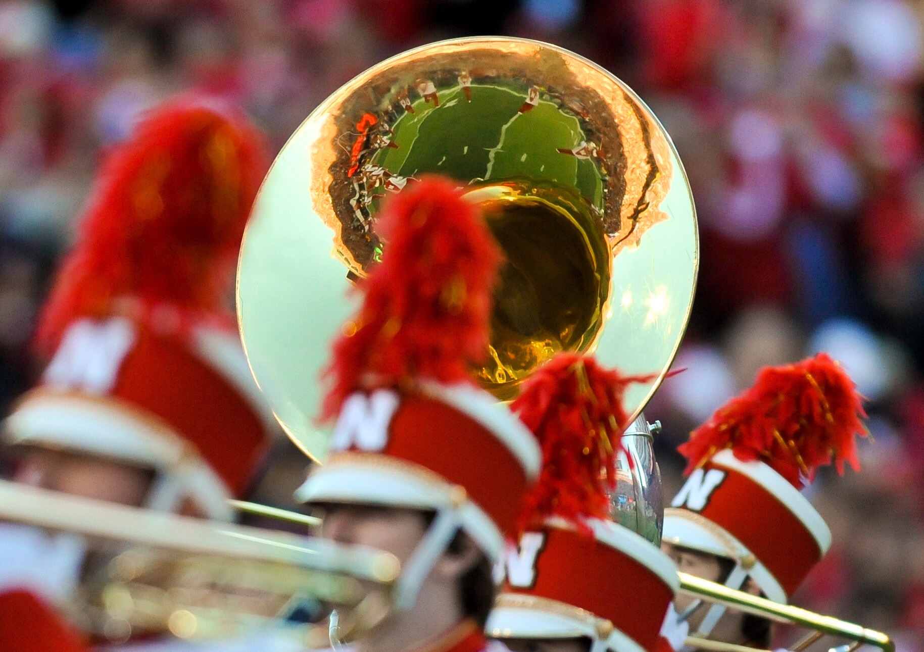 LINCOLN, NEBRASKA - SEPTEMBER 25: The Nebraska Cornusker Marching Band takes the field before the football game between the Nebraska Cornuskers and the South Dakota State Jackrabbits at Memorial Stadium on September 25, 2010 in Lincoln, Nebraska. Nebraska