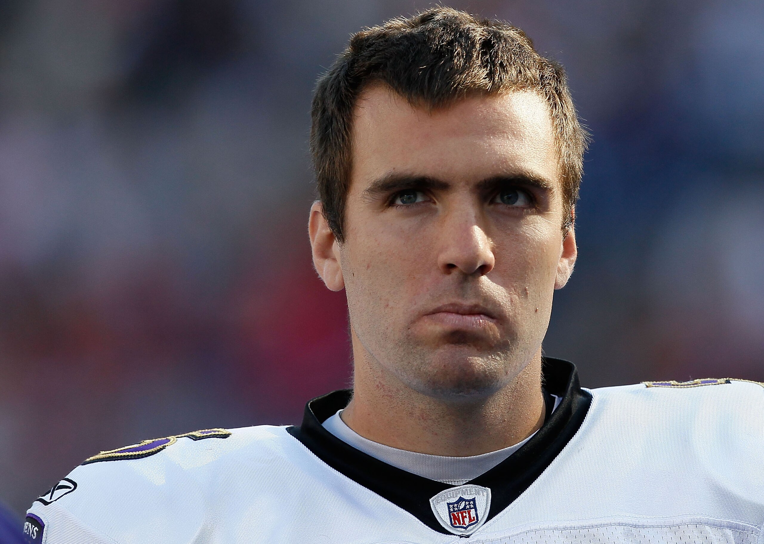 FOXBORO, MA - OCTOBER 17: Joe Flacco #5 of the Baltimore Ravens paces the sideline in the second half during a game against the New England Patriots before a game at at Gillette Stadium on October 17, 2010 in Foxboro, Massachusetts. (Photo by Jim Rogash FOXBORO, MA - OCTOBER 17: Joe Flacco #5 of the Baltimore Ravens paces the sideline in the second half during a game against the New England Patriots before a game at at Gillette Stadium on October 17, 2010 in Foxboro, Massachusetts. (Photo by Jim Rogash