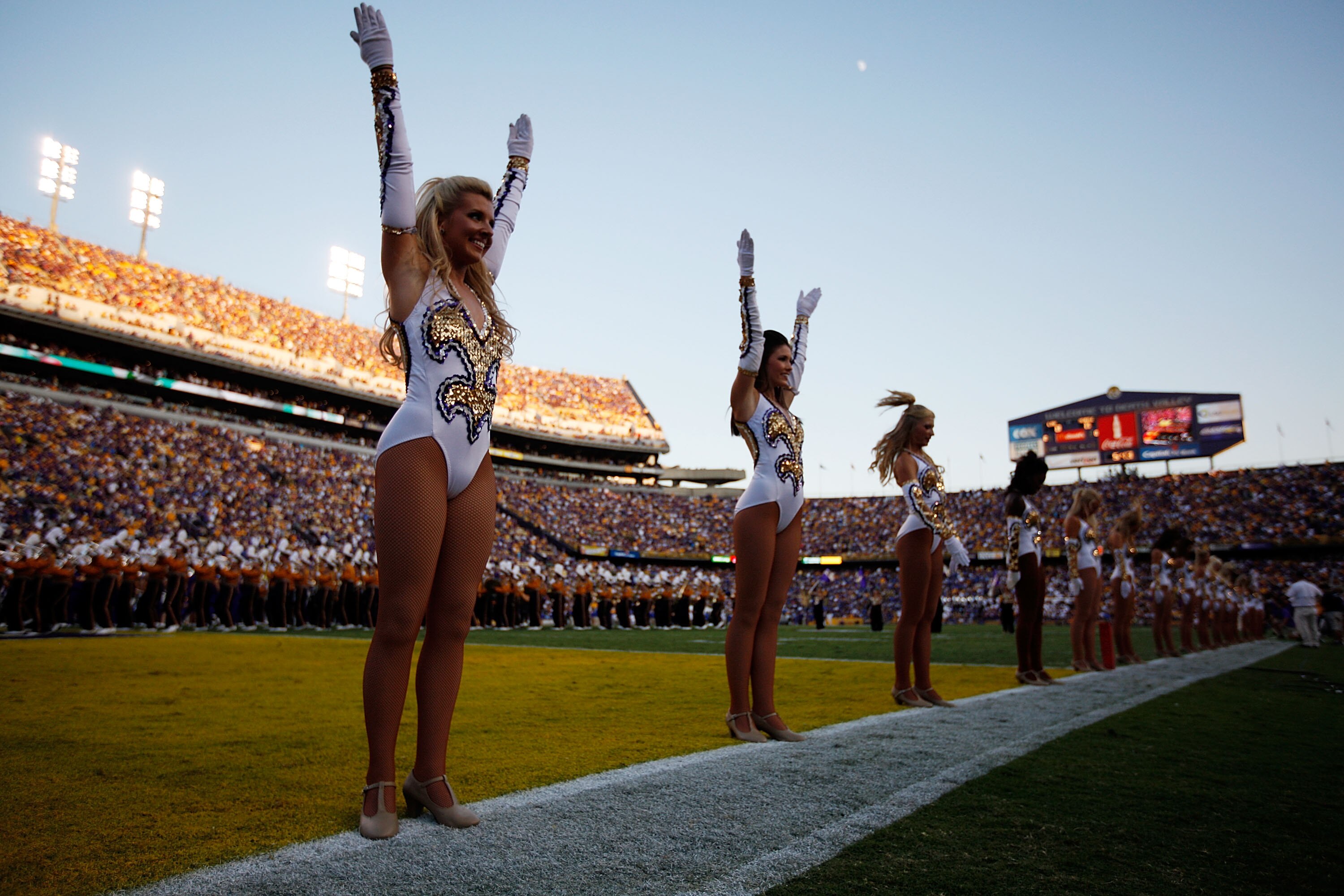 BATON ROUGE, LA - OCTOBER 16:  Member of the Golden Girls cheerleaders perform during pregame before the Louisiana State University Tigers play the McNeese State Cowboys at Tiger Stadium on October 16, 2010 in Baton Rouge, Louisiana.  (Photo by Chris Gray
