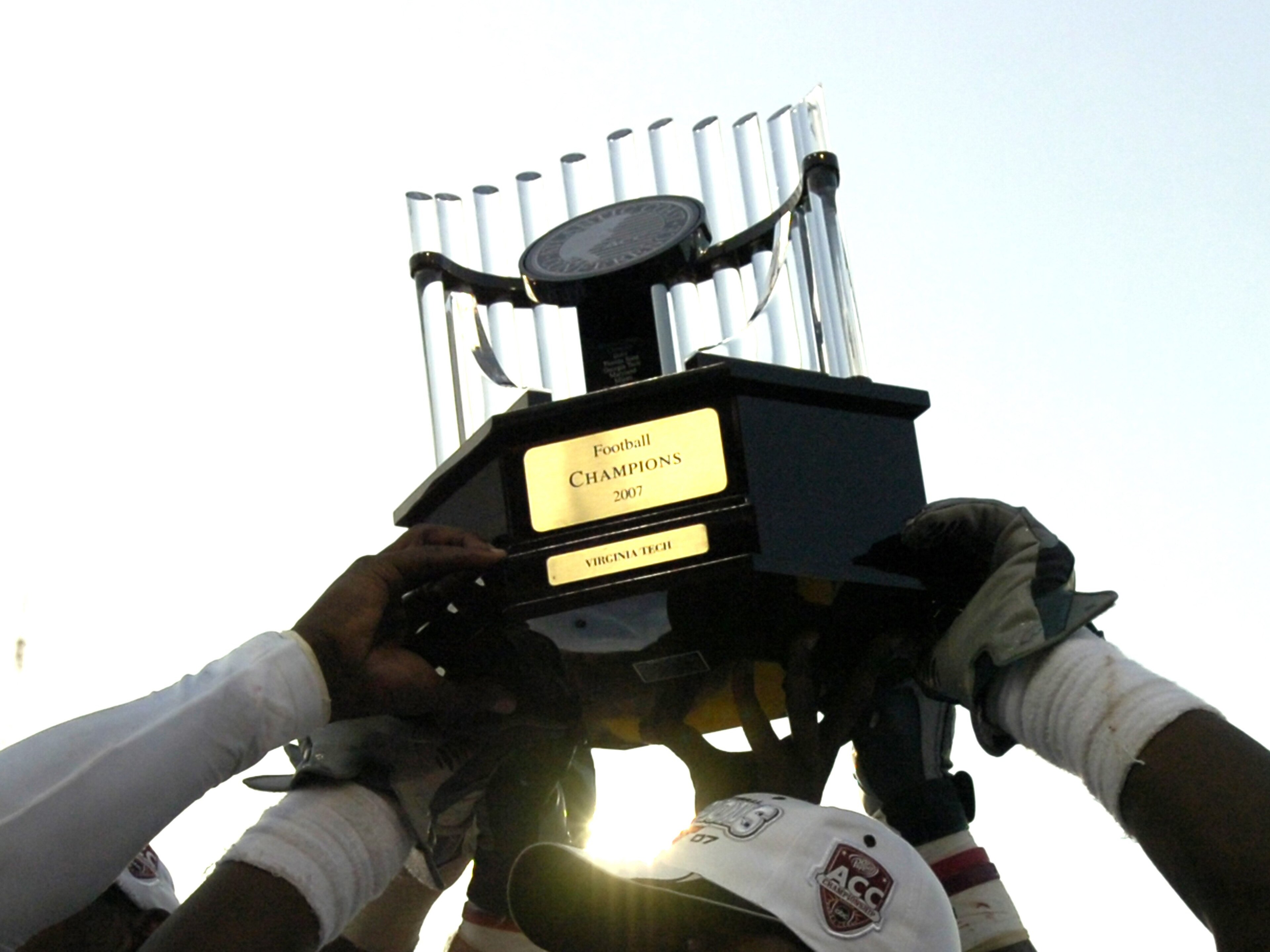 JACKSONVILLE, FL - DECEMBER 1: The Virginia Tech Hokies celebrate a trip to the Orange Bowl after play against the Boston College Eagles in the ACC Championship Game at Jacksonville Municipal Stadium on December 1, 2007 in Jacksonville, Florida.  The Hoki