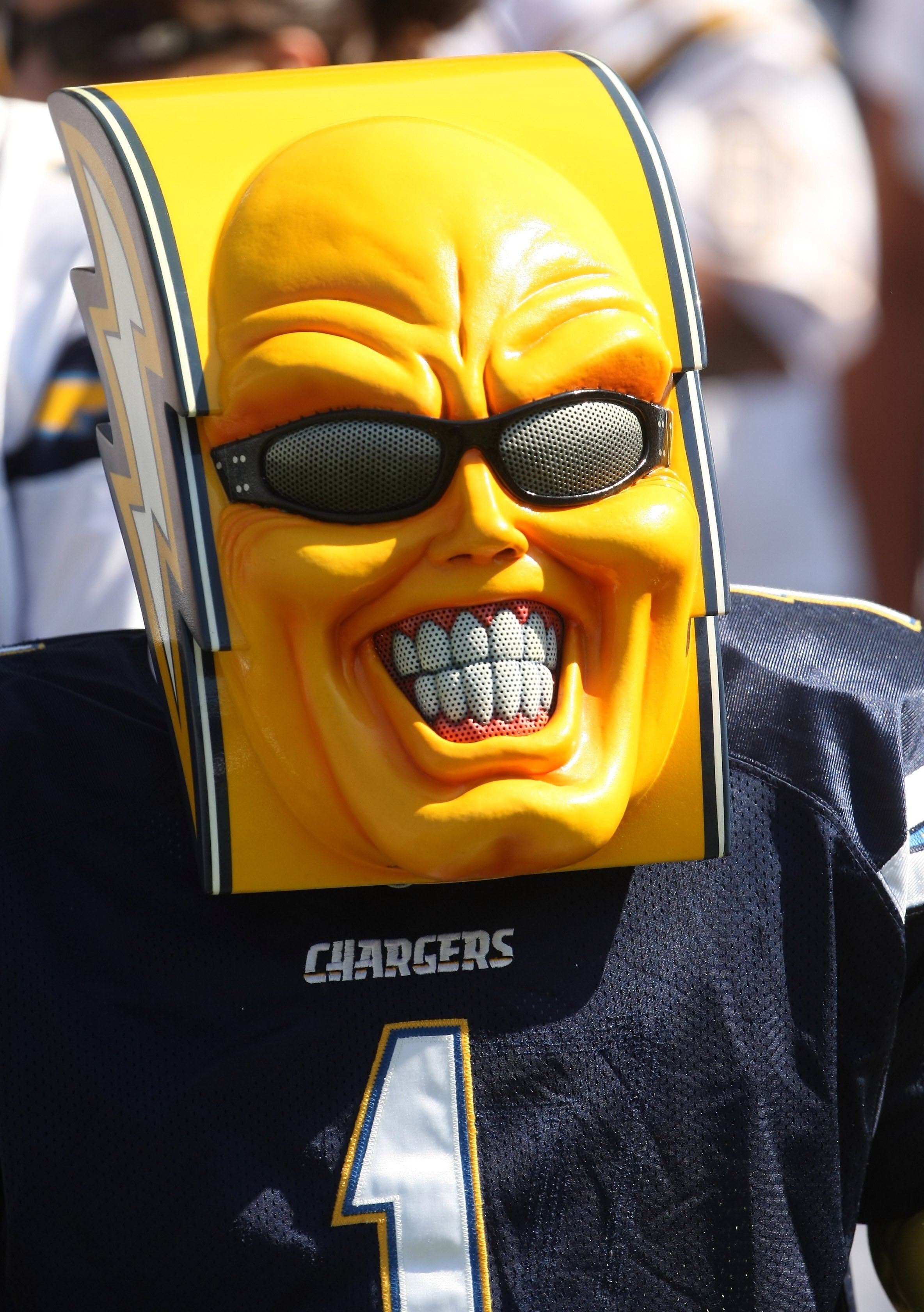 SAN DIEGO - SEPTEMBER 07:   San Diego Chargers fan known as Bolt Man watches the game against the Carolina Panthers on September 7, 2008 at Qualcomm Stadium in San Diego, California. The Panthers won 26-24.  (Photo by Stephen Dunn/Getty Images)