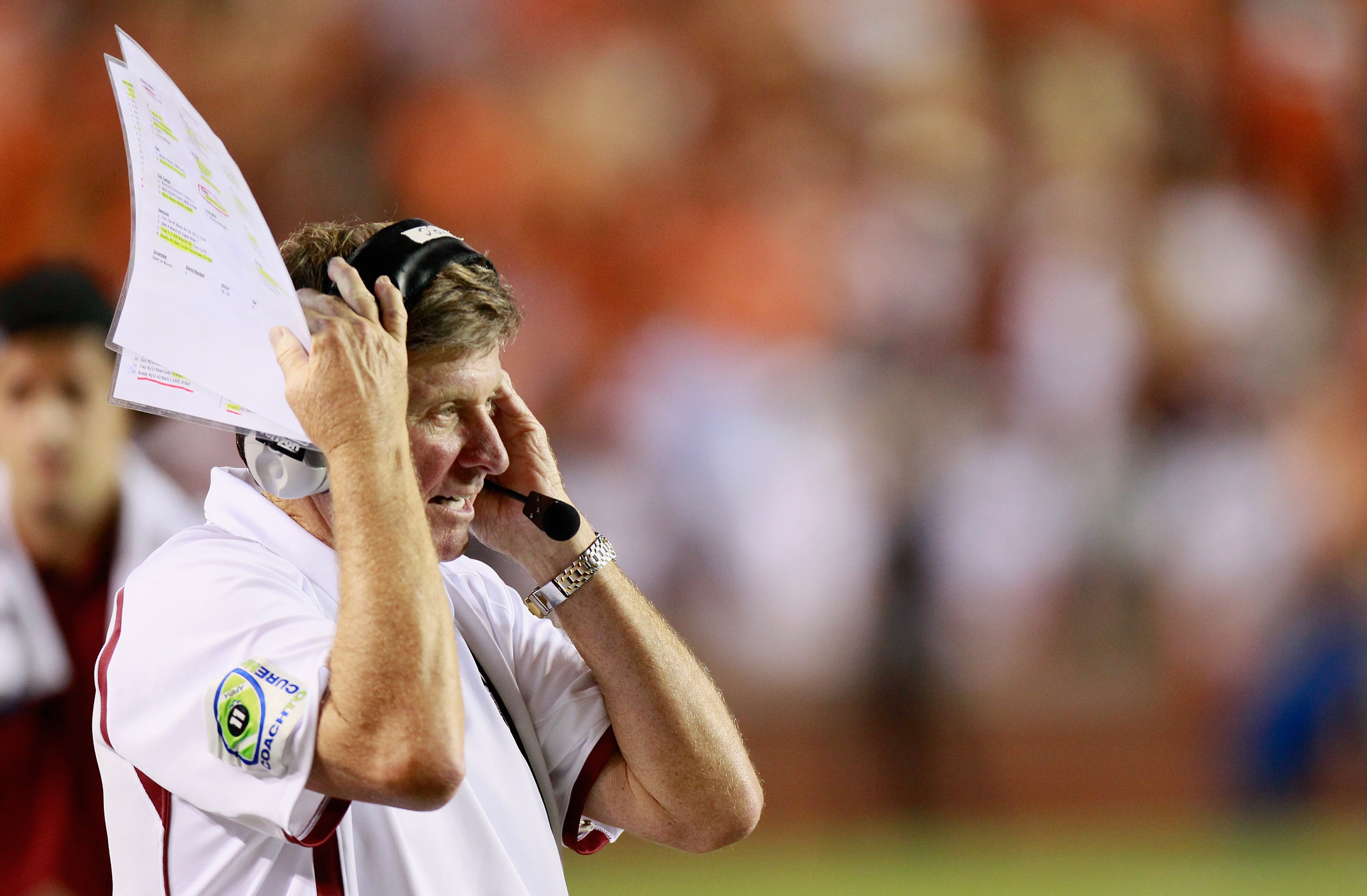 AUBURN, AL - SEPTEMBER 25:  Head coach Steve Spurrier of the South Carolina Gamecocks against the Auburn Tigers at Jordan-Hare Stadium on September 25, 2010 in Auburn, Alabama.  (Photo by Kevin C. Cox/Getty Images)