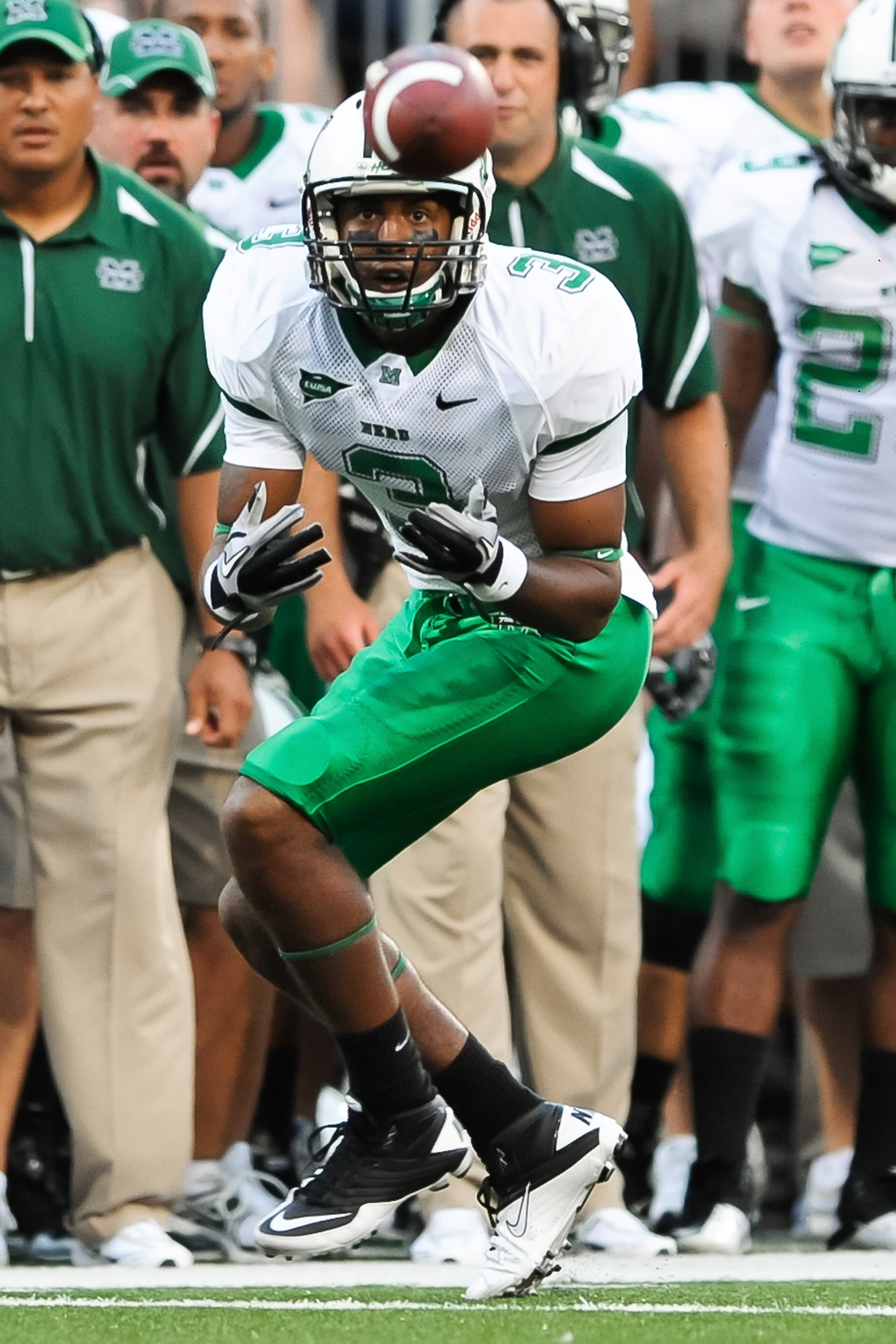 COLUMBUS, OH - SEPTEMBER 2: Aaron Dobson #3 of the Marshall Thundering Herd catches a pass against the Ohio State Buckeyes at Ohio Stadium on September 2, 2010 in Columbus, Ohio. (Photo by Jamie Sabau/Getty Images) COLUMBUS, OH - SEPTEMBER 2: Aaron Dobson #3 of the Marshall Thundering Herd catches a pass against the Ohio State Buckeyes at Ohio Stadium on September 2, 2010 in Columbus, Ohio. (Photo by Jamie Sabau/Getty Images)