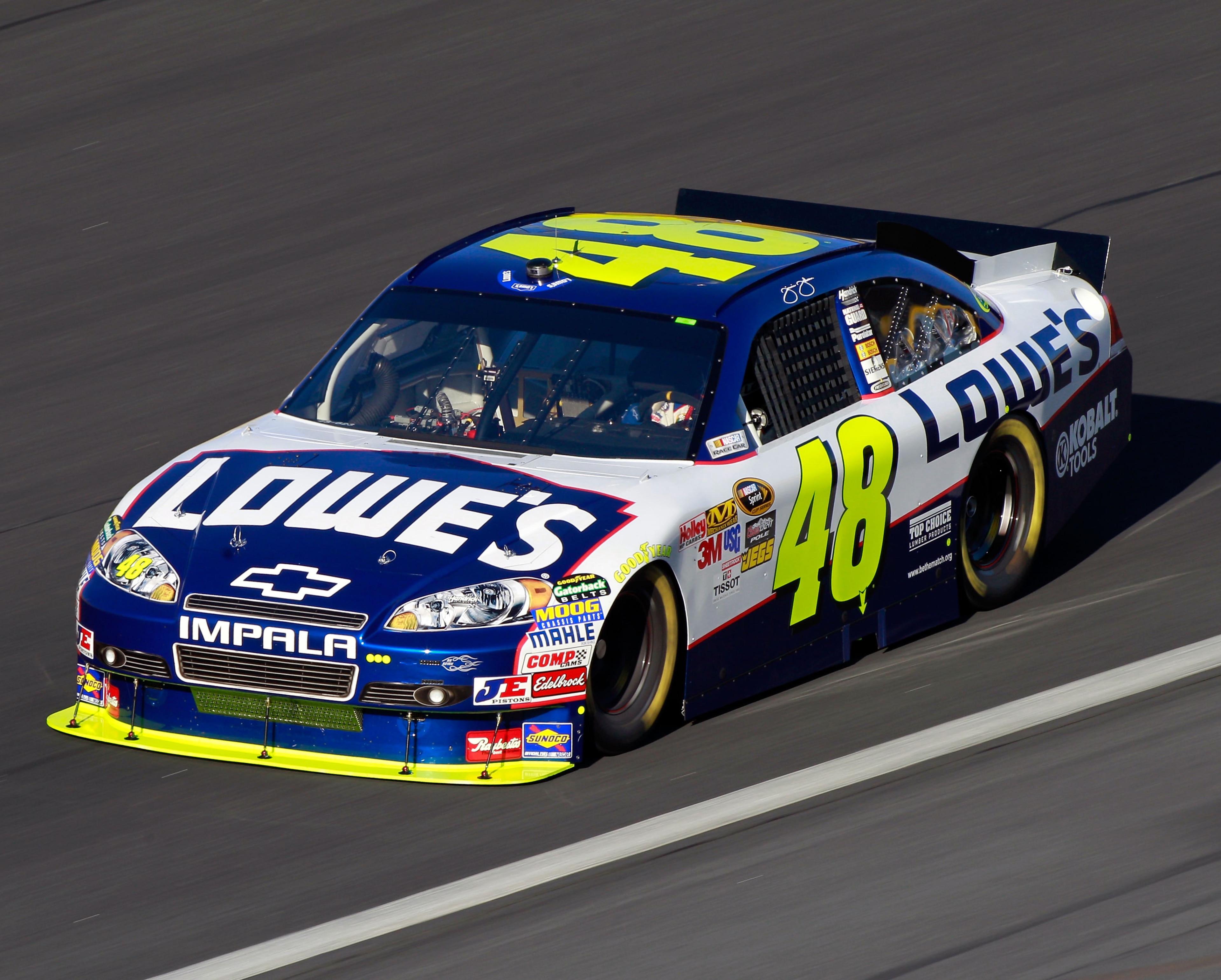 CONCORD, NC - OCTOBER 15:  Jimmie Johnson drives the #48 Lowe's Chevrolet during practice for the NASCAR Sprint Cup Series Bank of America 500 at Charlotte Motor Speedway on October 15, 2010 in Concord, North Carolina.  (Photo by Sam Greenwood/Getty Image