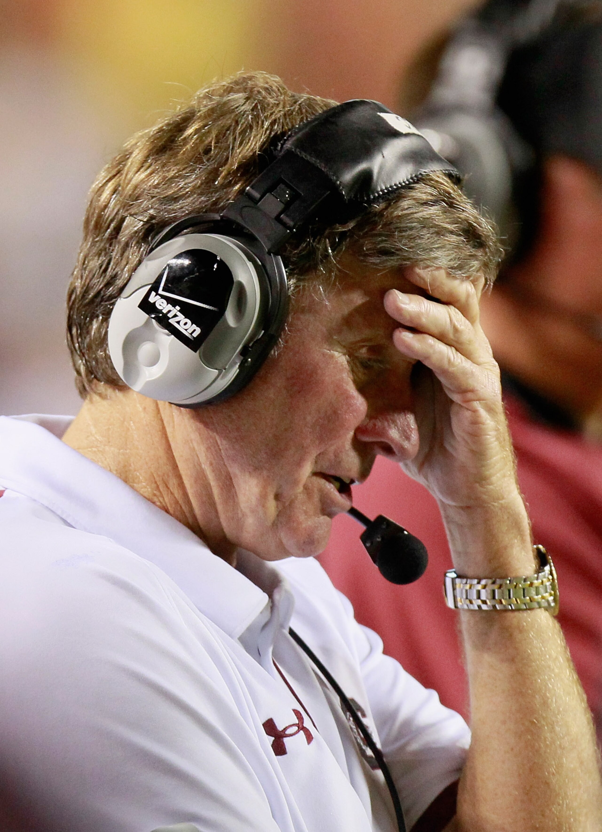 AUBURN, AL - SEPTEMBER 25: Head coach Steve Spurrier of the South Carolina Gamecocks reacts after a turnover to the Auburn Tigers at Jordan-Hare Stadium on September 25, 2010 in Auburn, Alabama. (Photo by Kevin C. Cox/Getty Images) AUBURN, AL - SEPTEMBER 25: Head coach Steve Spurrier of the South Carolina Gamecocks reacts after a turnover to the Auburn Tigers at Jordan-Hare Stadium on September 25, 2010 in Auburn, Alabama. (Photo by Kevin C. Cox/Getty Images)