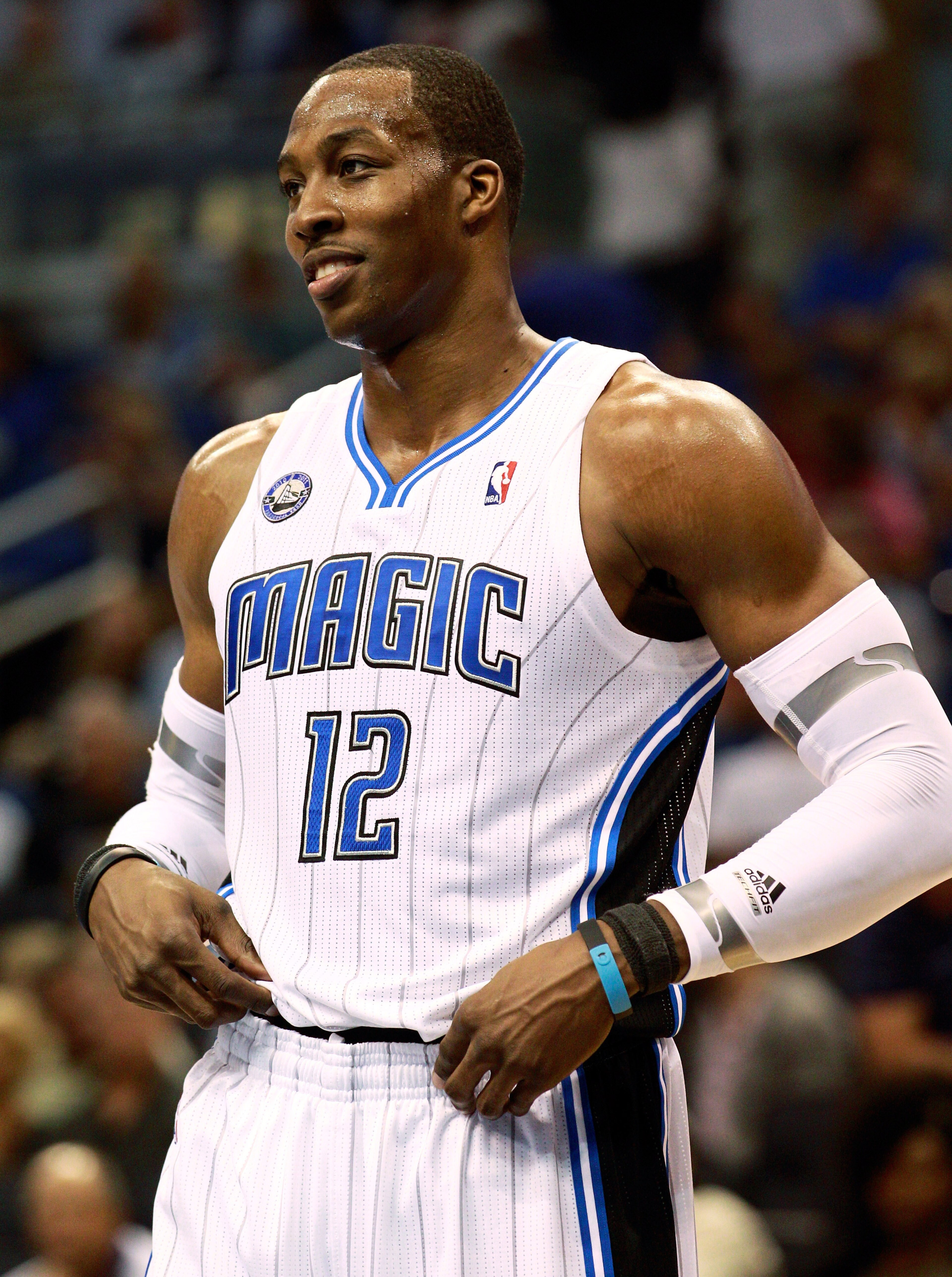 ORLANDO, FL - OCTOBER 10: Dwight Howard #12 of the Orlando Magic smiles during the game against the New Orleans Hornets at Amway Arena on October 10, 2010 in Orlando, Florida. NOTE TO USER: User expressly acknowledges and agrees that, by downloading and ORLANDO, FL - OCTOBER 10: Dwight Howard #12 of the Orlando Magic smiles during the game against the New Orleans Hornets at Amway Arena on October 10, 2010 in Orlando, Florida. NOTE TO USER: User expressly acknowledges and agrees that, by downloading and