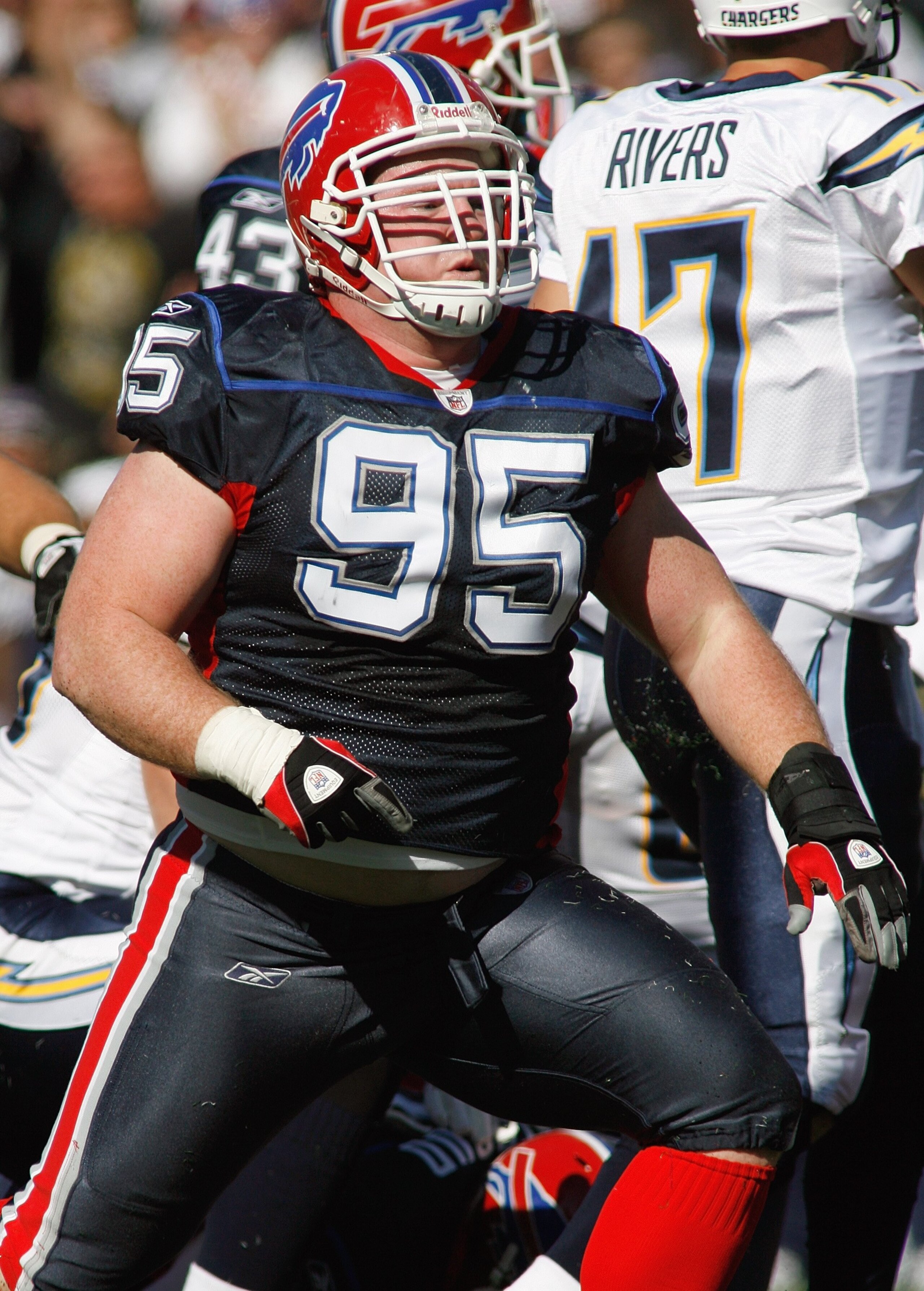 ORCHARD PARK - OCTOBER 19:  Kyle Williams #95 of the Buffalo Bills moves on the field during the game against the San Diego Chargers on October 19, 2008 at Ralph Wilson Stadium in Orchard Park, New York. The Bills defeated Chargers 23-14.  (Photo by: Rick