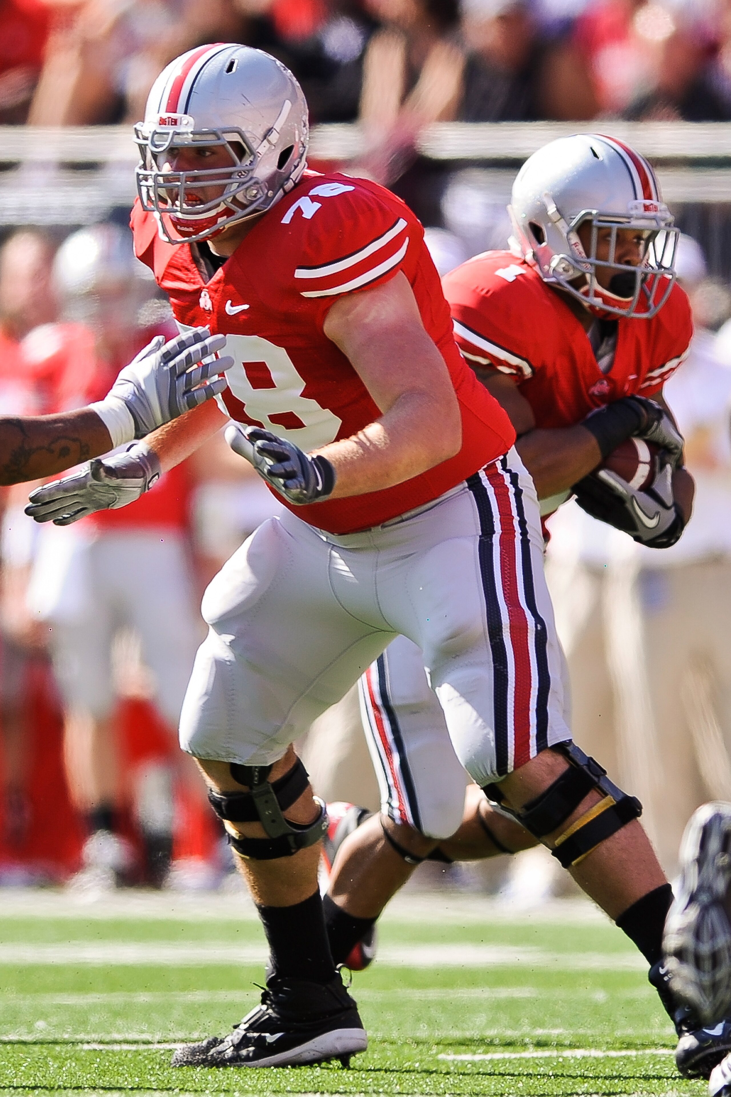 COLUMBUS, OH - OCTOBER 9:  Andrew Norwell #78 of the Ohio State Buckeyes blocks against the Indiana Hoosiers at Ohio Stadium on October 9, 2010 in Columbus, Ohio.  (Photo by Jamie Sabau/Getty Images)