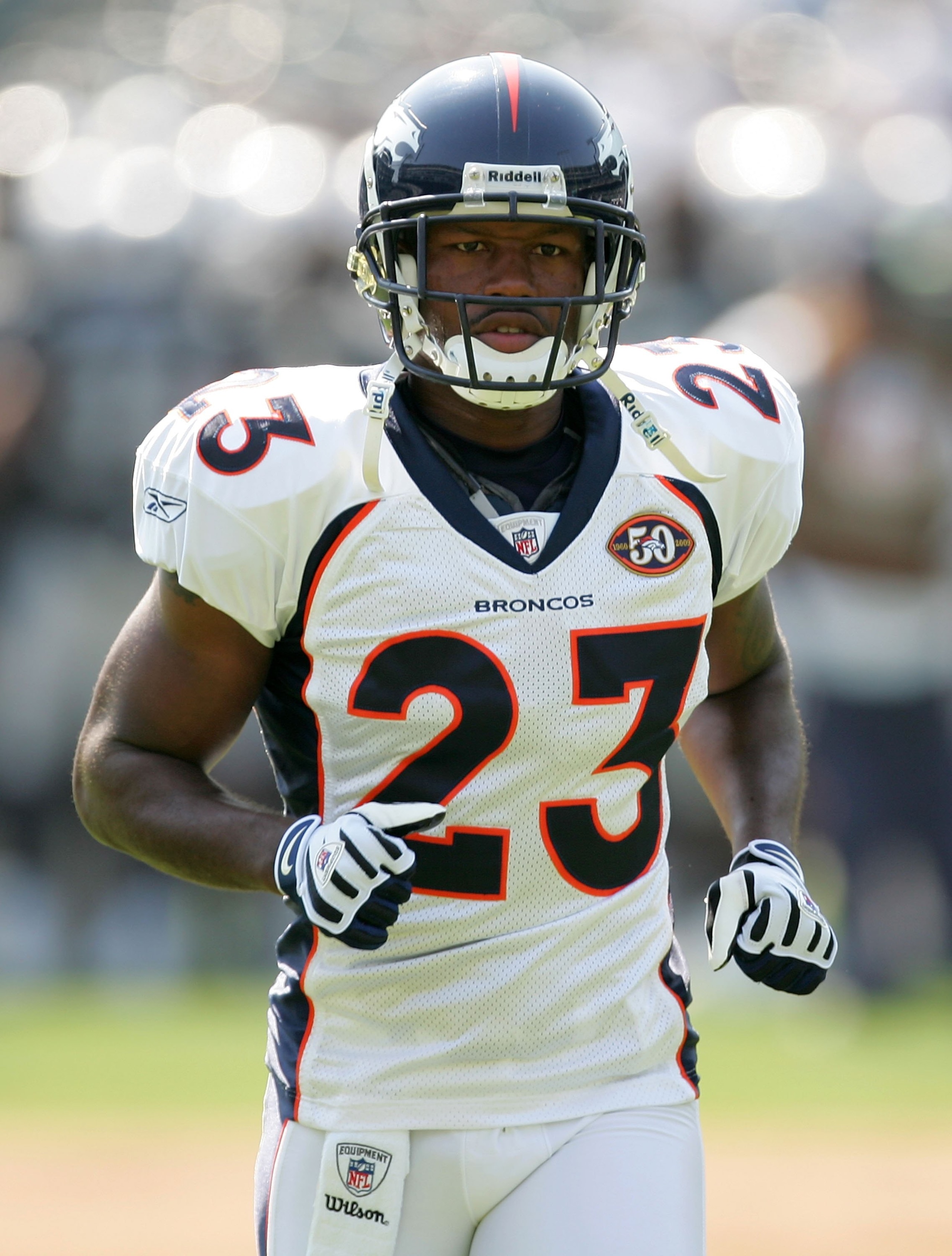 OAKLAND, CA - SEPTEMBER 27: Renaldo Hill #23 of the Denver Broncos warms up before their game against the Oakland Raiders at the Oakland-Alameda County Coliseum on September 27, 2009 in Oakland, California.  (Photo by Ezra Shaw/Getty Images)