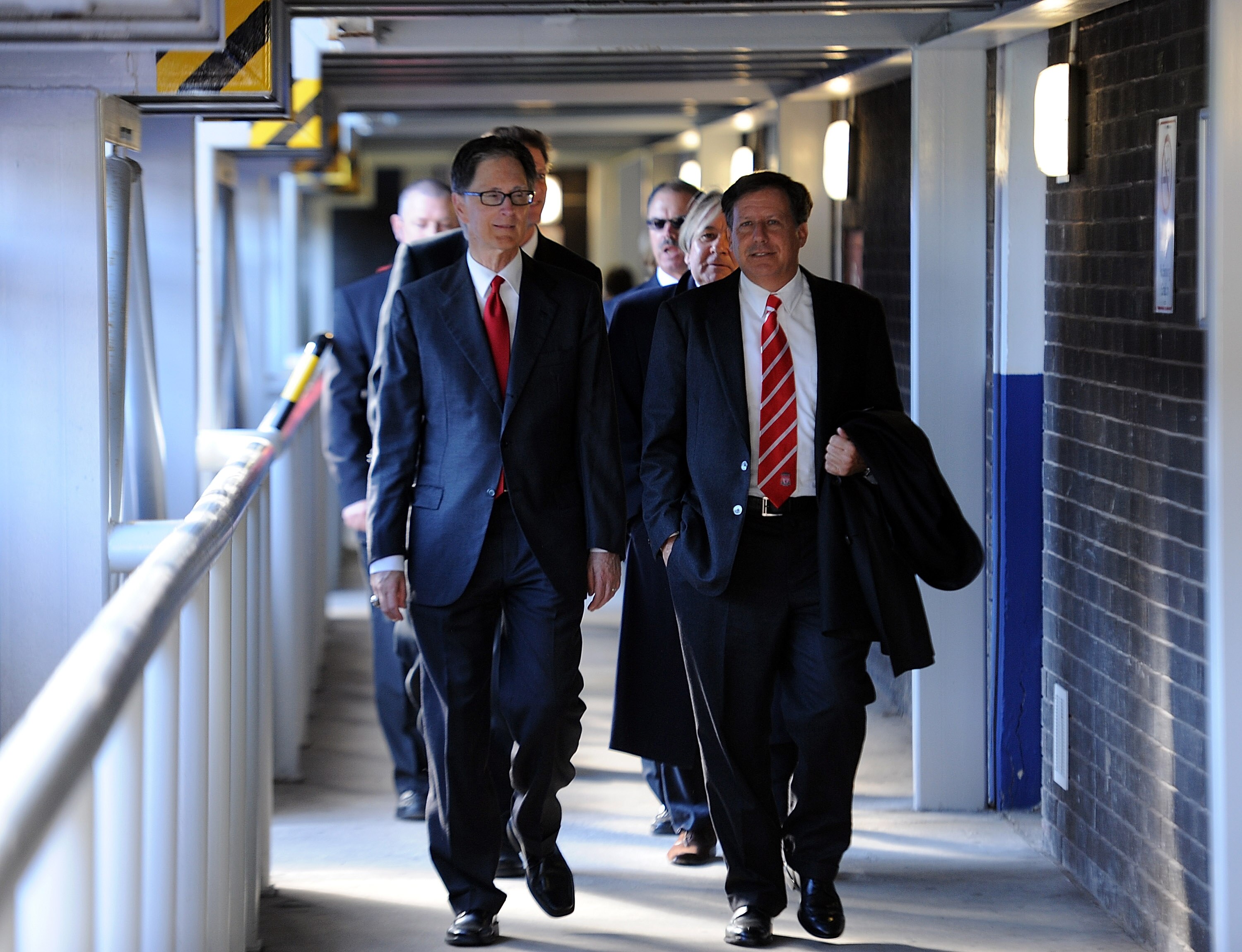 LIVERPOOL, ENGLAND - OCTOBER 17:  (THE SUN OUT) (SALES OUT)  In this handout image supplied by Liverpool Football Club, John W Henry and Thomas Werner the new owners of Liverpool Football Club from NESV arrive for the Barclays Premier League match between