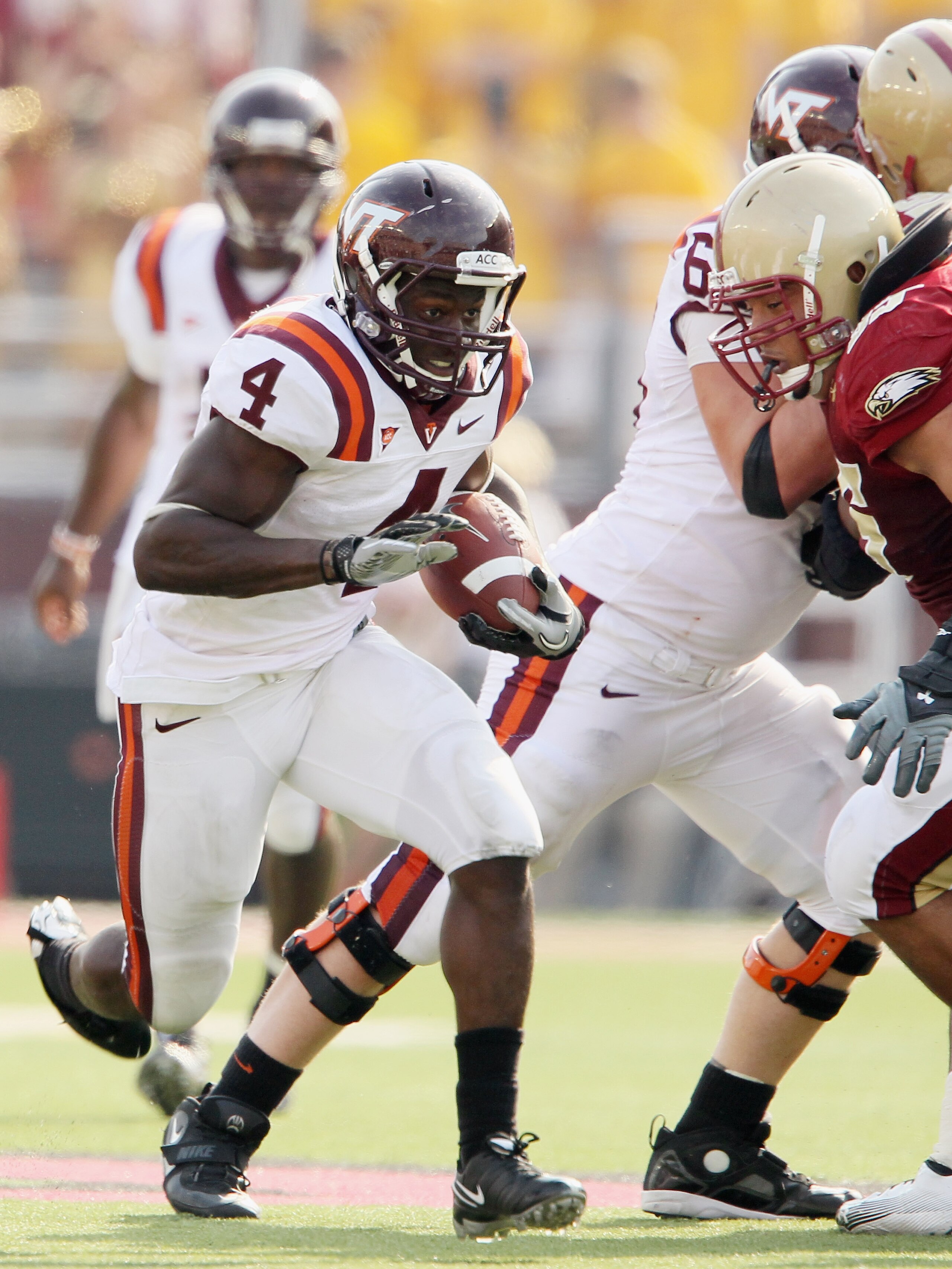 CHESTNUT HILL, MA - SEPTEMBER 25:  David Wilson #4 of the Virginia Tech Hokies carries the ball in the fourth quarter against the Boston College Eagles on September 25, 2010 at Alumni Stadium in Chestnut Hill, Massachusetts. Virginia Tech defeated Boston 
