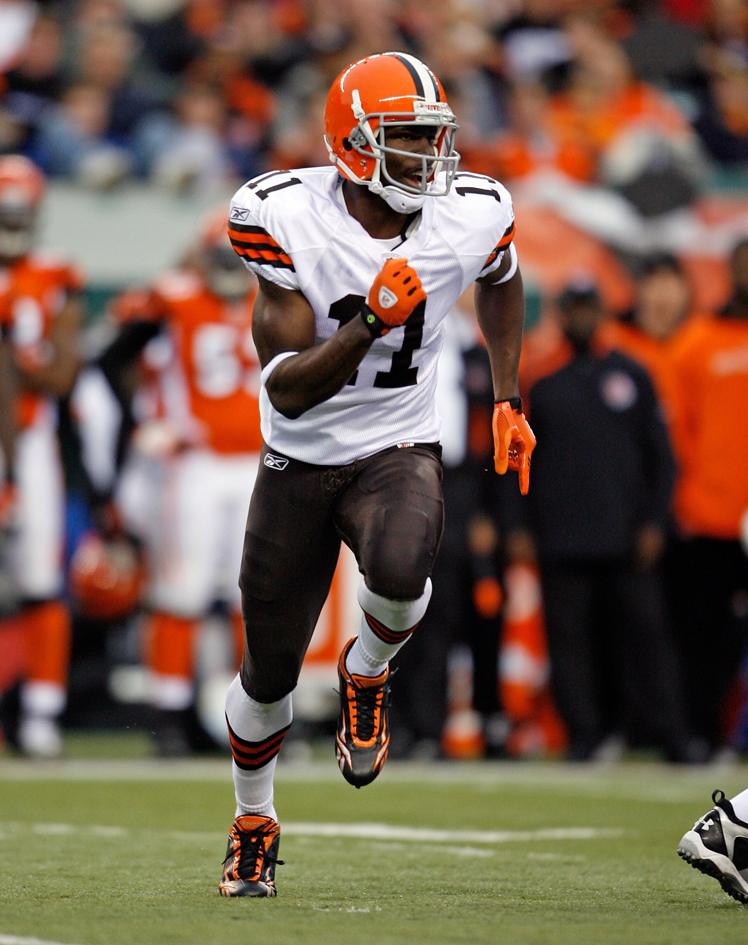 CINCINNATI - NOVEMBER 29: Mohamed Massaquoi #11 of the Cleveland Browns runs during the NFL game against the Cincinnati Bengals at Paul Brown Stadium on November 29, 2009 in Cincinnati, Ohio. (Photo by Andy Lyons/Getty Images) CINCINNATI - NOVEMBER 29: Mohamed Massaquoi #11 of the Cleveland Browns runs during the NFL game against the Cincinnati Bengals at Paul Brown Stadium on November 29, 2009 in Cincinnati, Ohio. (Photo by Andy Lyons/Getty Images)