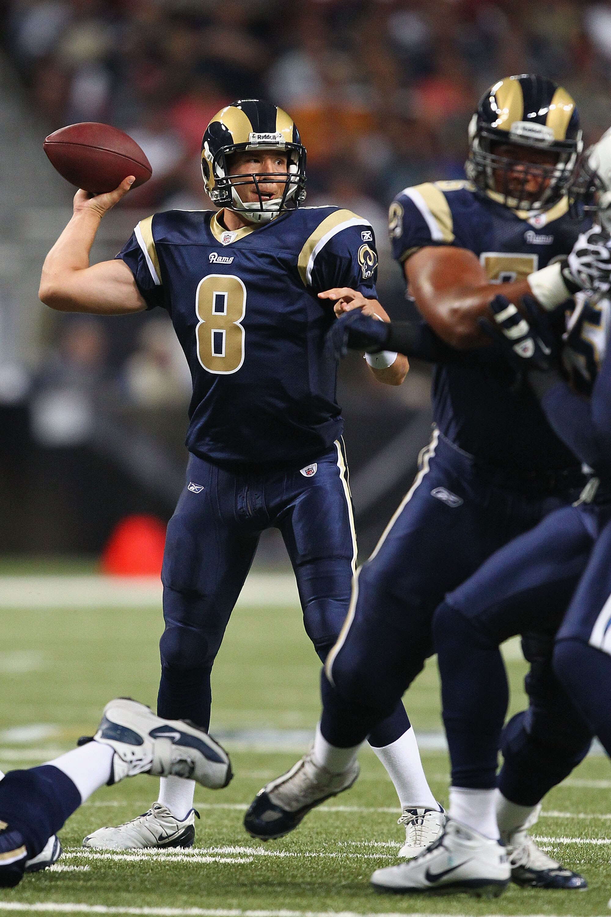 ST. LOUIS - OCTOBER 17: Sam Bradford #8 of the St. Louis Rams passes against the San Diego Chargers at the Edward Jones Dome on October 17, 2010 in St. Louis, Missouri.  The Rams beat the Chargers 20-17.  (Photo by Dilip Vishwanat/Getty Images)