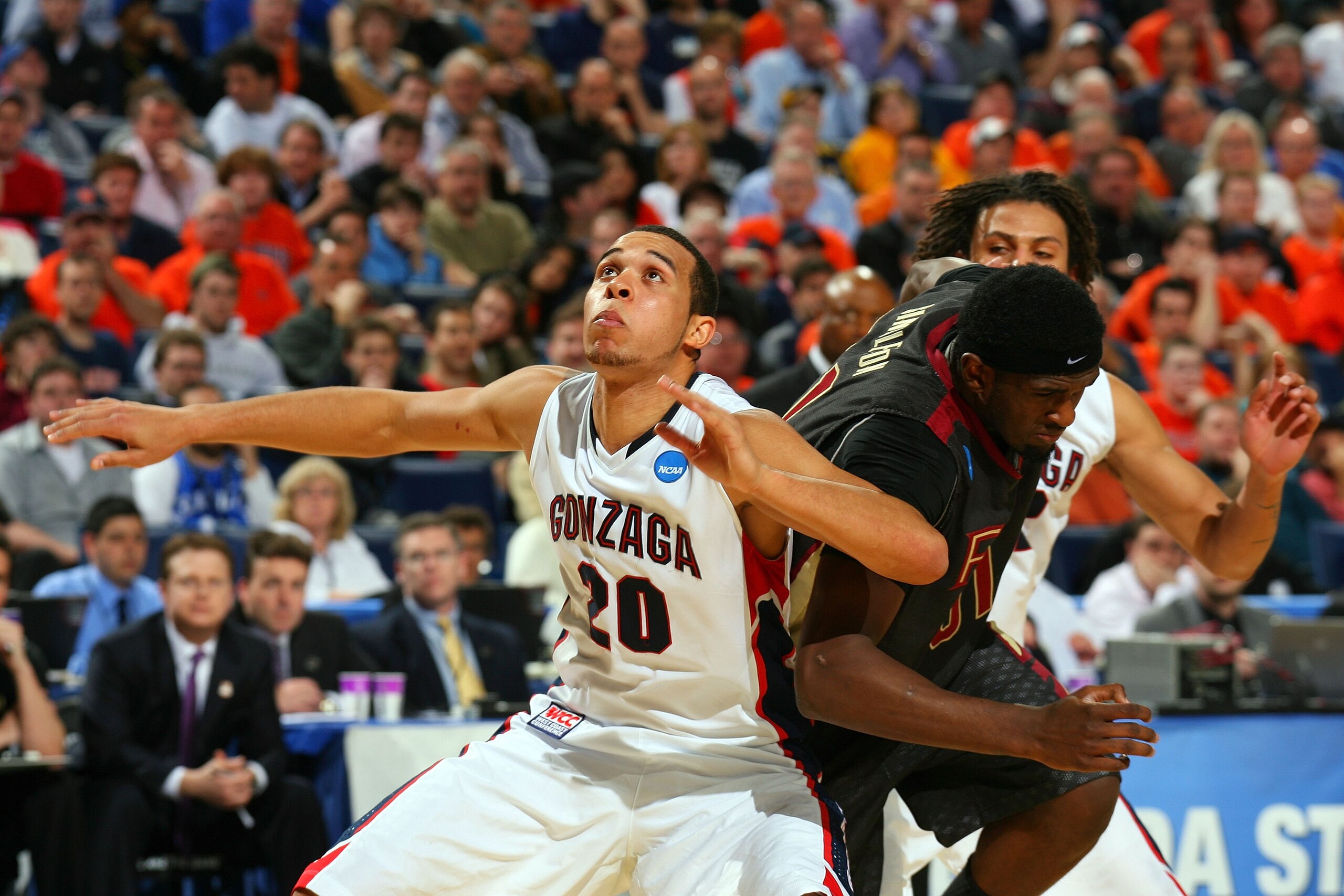 BUFFALO, NY - MARCH 19: Elias Harris #20 of the Gonzaga Bulldogs boxes out against Chris Singleton #31 of the Florida State Seminoles during the first round of the 2010 NCAA men's basketball tournament at HSBC Arena on March 19, 2010 in Buffalo, New York BUFFALO, NY - MARCH 19: Elias Harris #20 of the Gonzaga Bulldogs boxes out against Chris Singleton #31 of the Florida State Seminoles during the first round of the 2010 NCAA men's basketball tournament at HSBC Arena on March 19, 2010 in Buffalo, New York