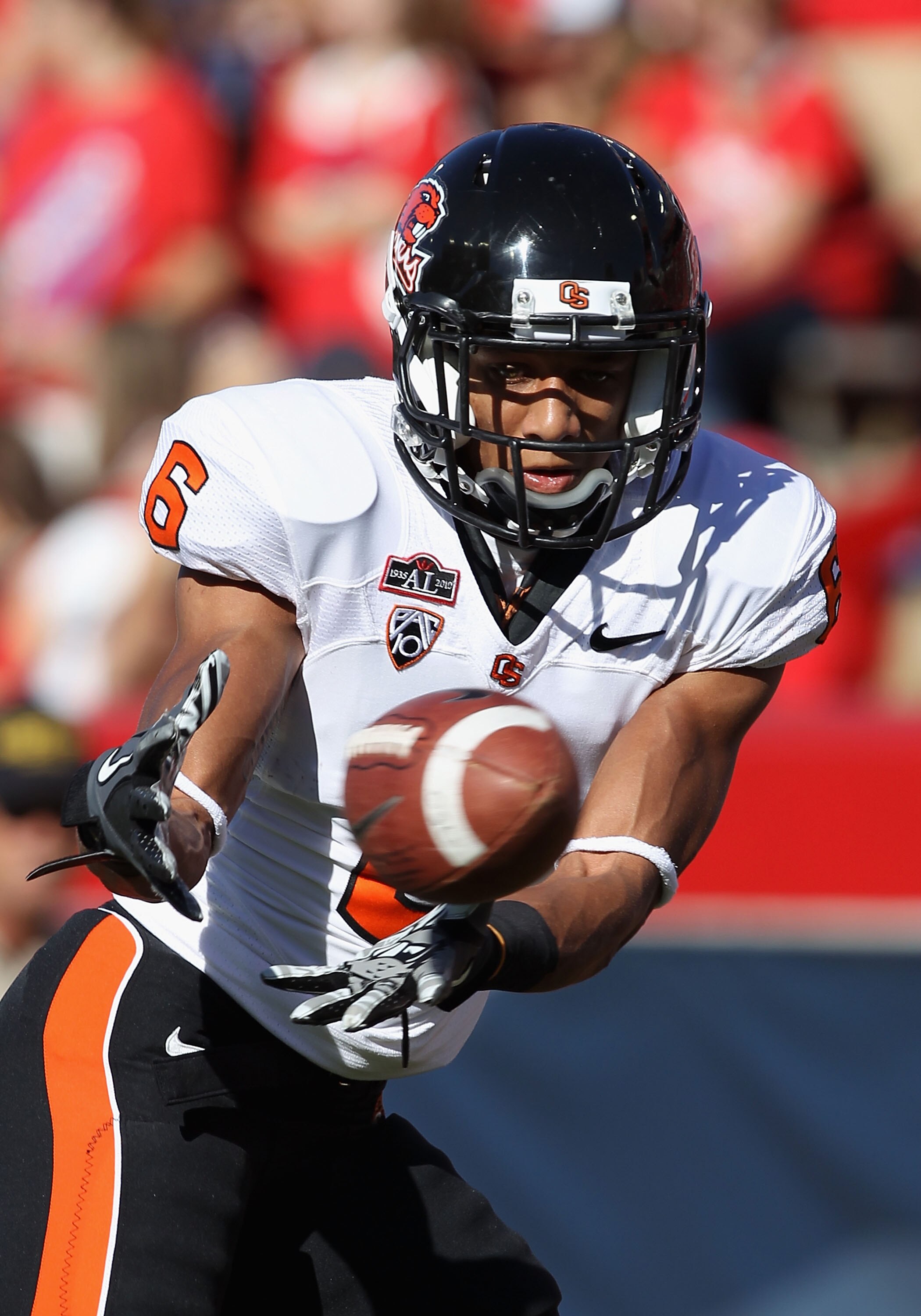 TUCSON, AZ - OCTOBER 09: Cornerback Sean Martin #6 of the Oregon State Beavers warms up before the college football game against the Arizona Wildcats at Arizona Stadium on October 9, 2010 in Tucson, Arizona. The Beavers defeated the Wildcats 29-27.  (Phot