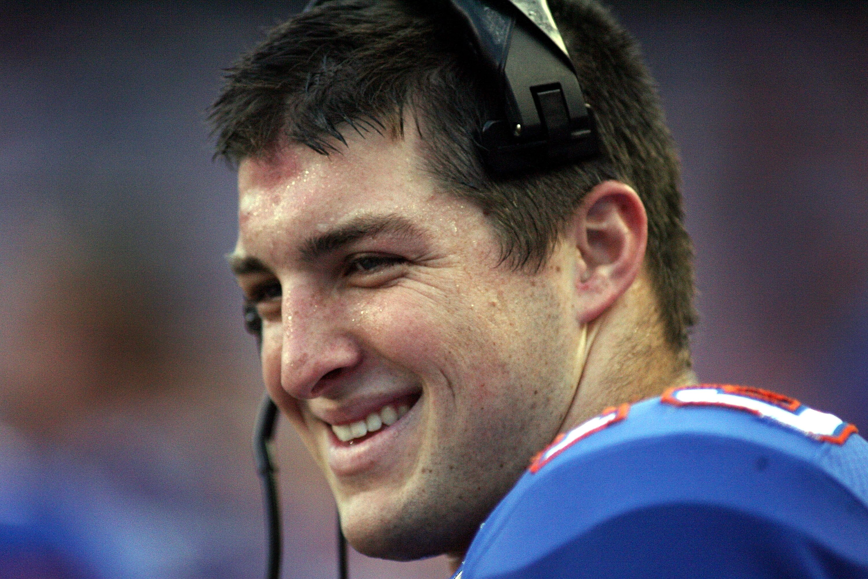 GAINESVILLE, FL - NOVEMBER 24:  Quarterback Tim Tebow #15 of the Florida Gators smiles prior to taking on the Florida State Seminoles at Ben Hill Griffin Stadium November 24, 2007 in Gainesville, Florida.  (Photo by Marc Serota/Getty Images)