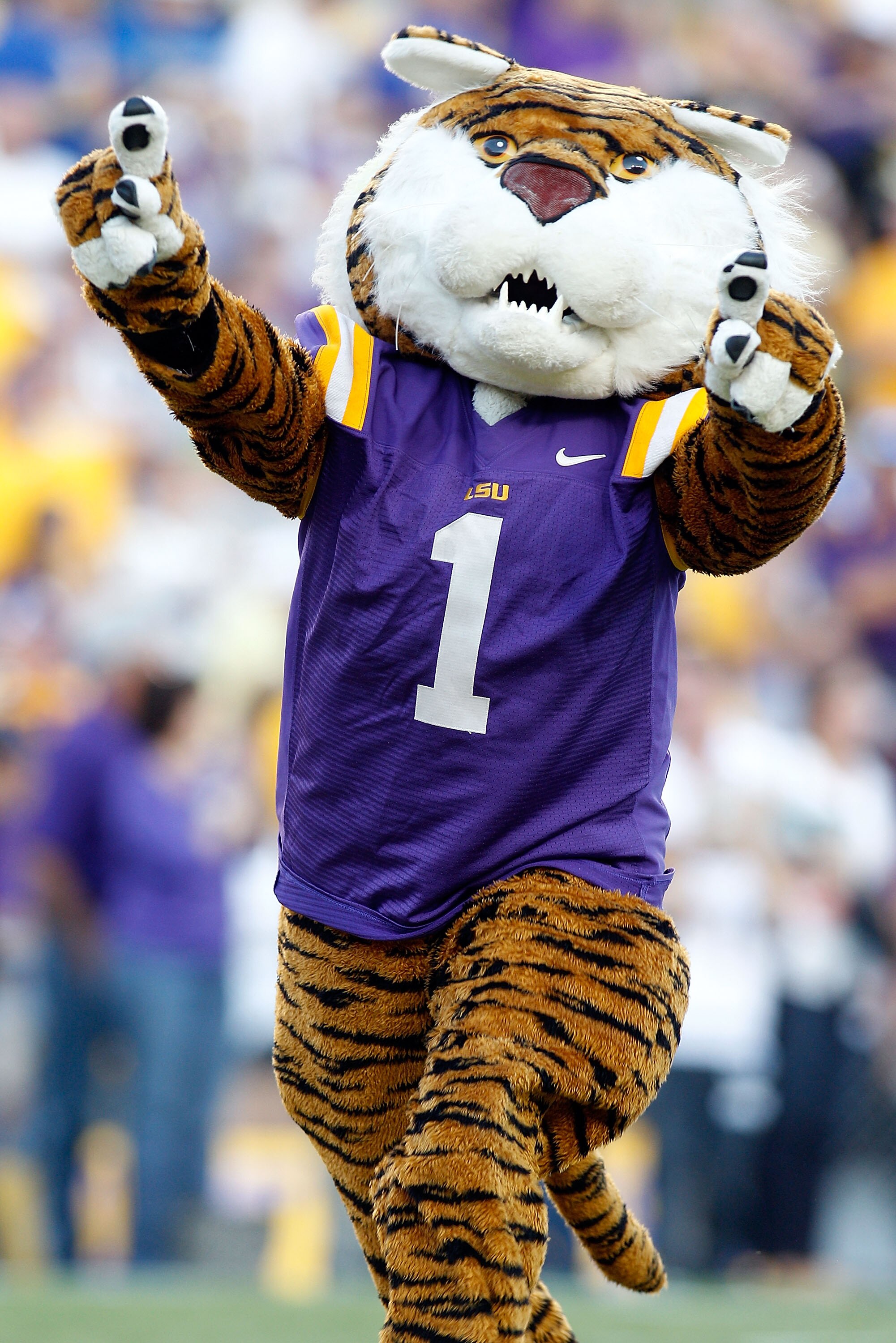 BATON ROUGE, LA - OCTOBER 16: Mascot Mike the Tiger of the Louisiana State University Tigers performs during the game against the McNeese State Cowboys at Tiger Stadium on October 16, 2010 in Baton Rouge, Louisiana. (Photo by Chris Graythen/Getty Images BATON ROUGE, LA - OCTOBER 16: Mascot Mike the Tiger of the Louisiana State University Tigers performs during the game against the McNeese State Cowboys at Tiger Stadium on October 16, 2010 in Baton Rouge, Louisiana. (Photo by Chris Graythen/Getty Images