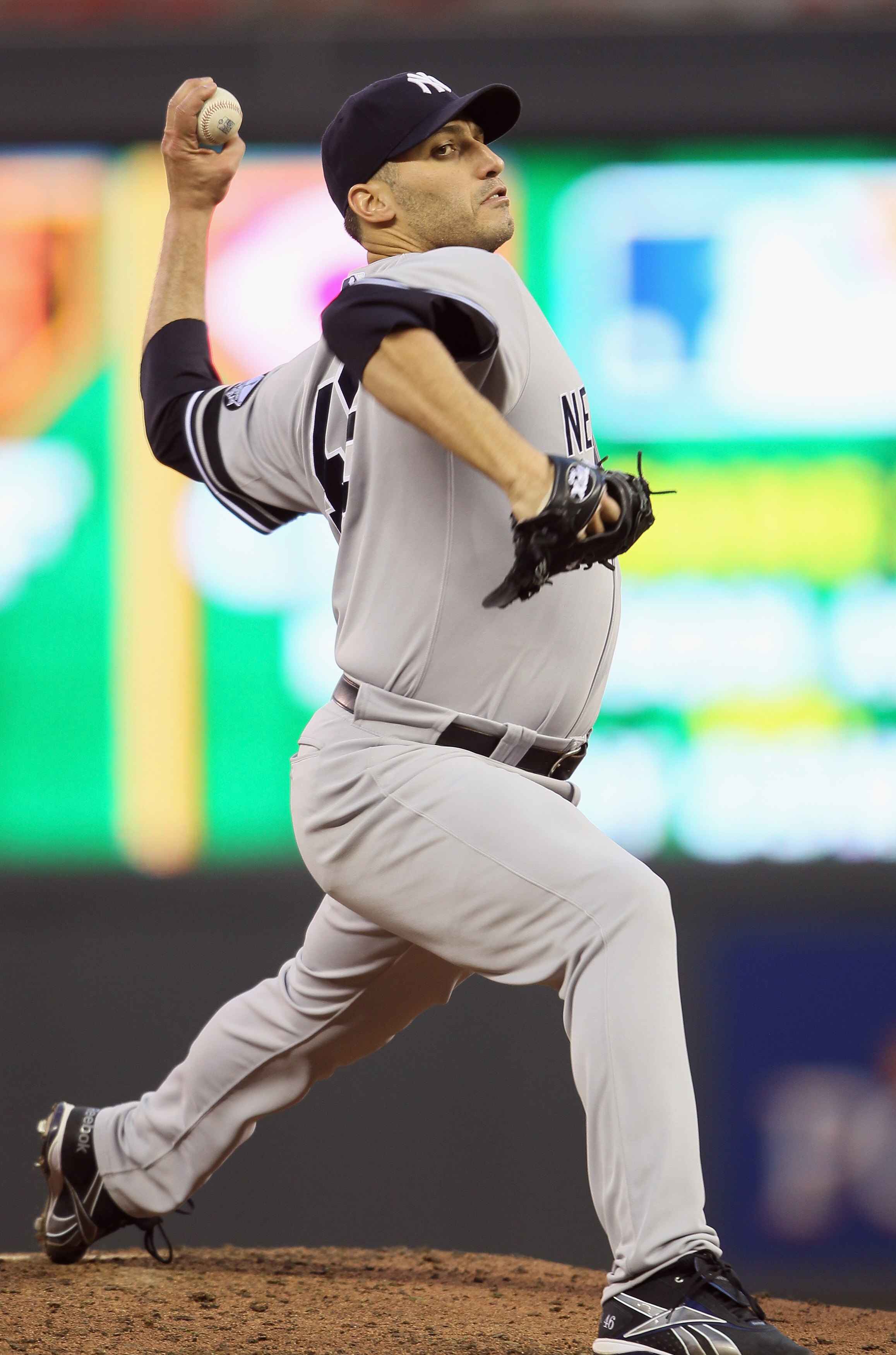 MINNEAPOLIS - OCTOBER 07:  Andy Pettitte #46 of the New York Yankees delivers a pitch against the Minnesota Twins during game two of the ALDS on October 7, 2010 at Target Field in Minneapolis, Minnesota.  (Photo by Elsa/Getty Images)