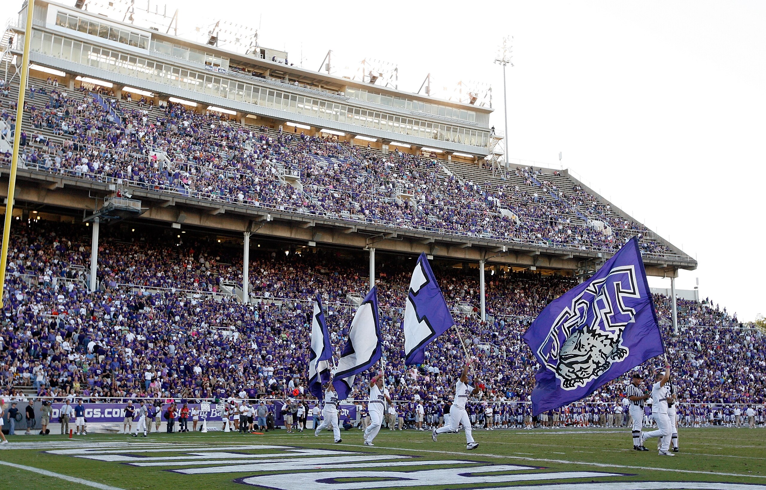 FORT WORTH, TX - OCTOBER 16:  TCU Horned Frogs fans fill the stands as TCU takes to the field against the BYU Cougars at Amon G. Carter Stadium on October 16, 2010 in Fort Worth, Texas.  TCU beat BYU 31-3.  (Photo by Tom Pennington/Getty Images)