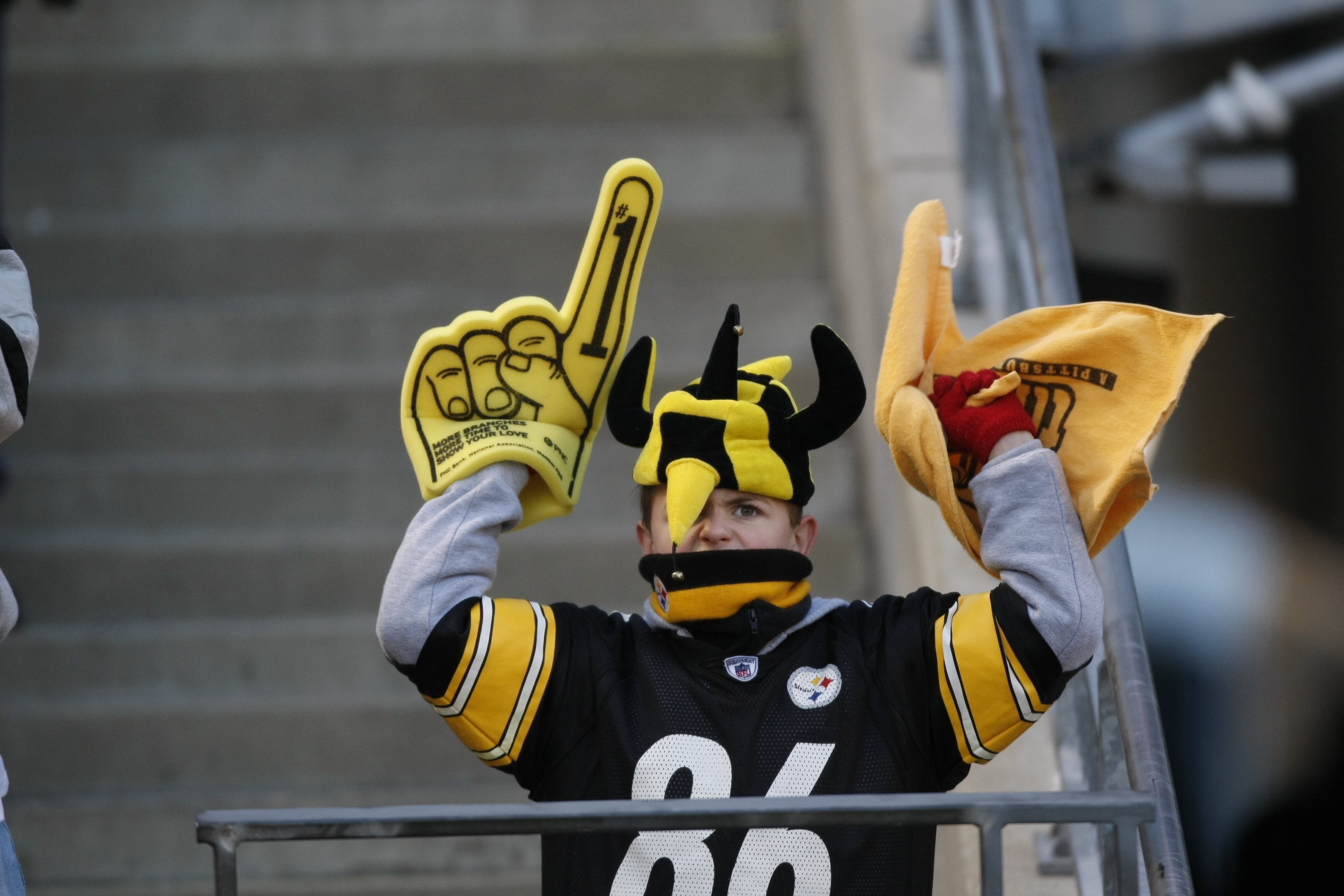 PITTSBURGH - DECEMBER 06:  A Pittsburgh Steelers fan cheers during the game against the Oakland Raiders on December 6, 2009 at Heinz Field in Pittsburgh, Pennsylvania.  (Photo by Gregory Shamus/Getty Images)
