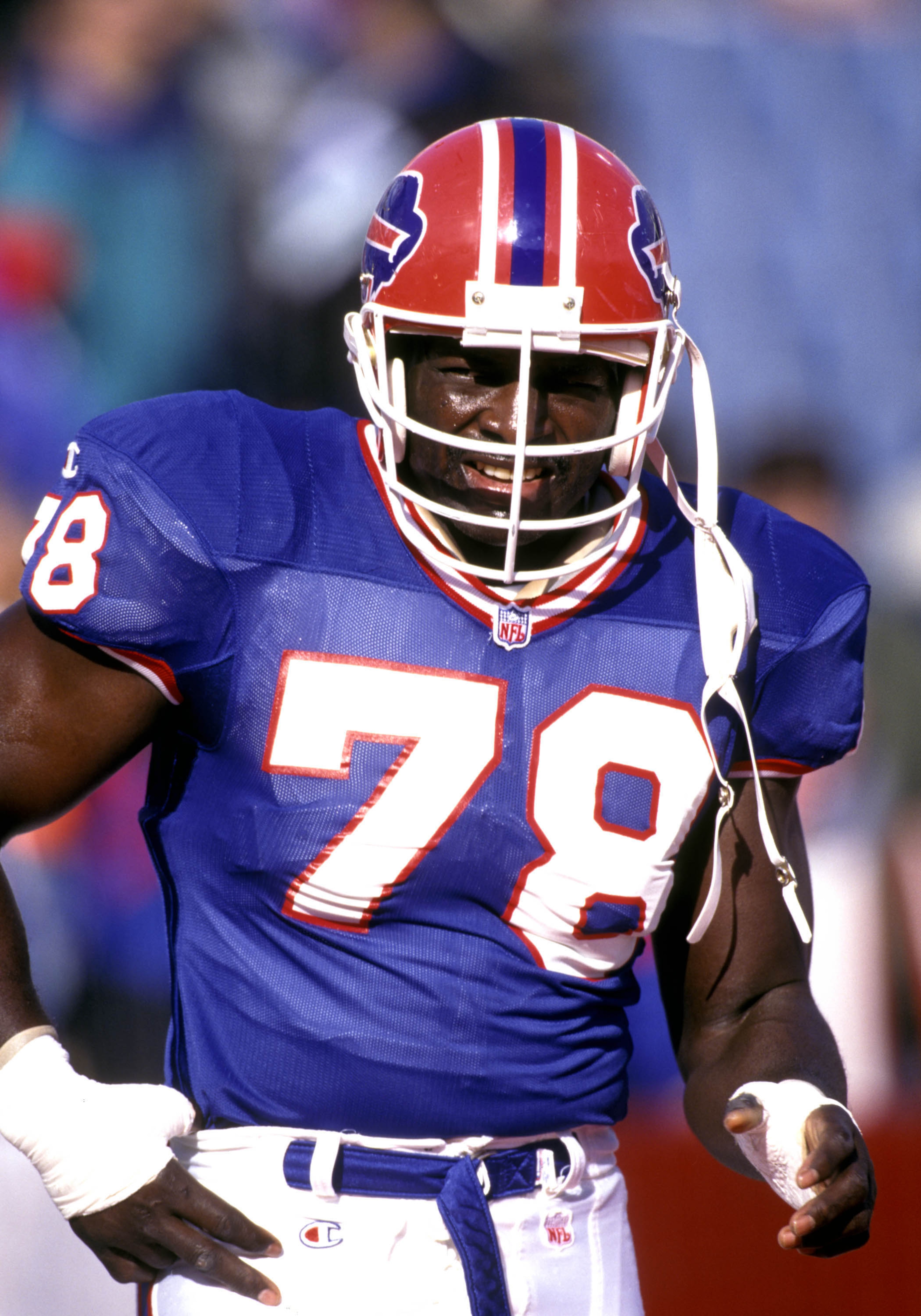 Bruce Smith, defensive end, Buffalo Bills. (Photo by Al Messerschmidt/Getty Images) Bruce Smith, defensive end, Buffalo Bills. (Photo by Al Messerschmidt/Getty Images)