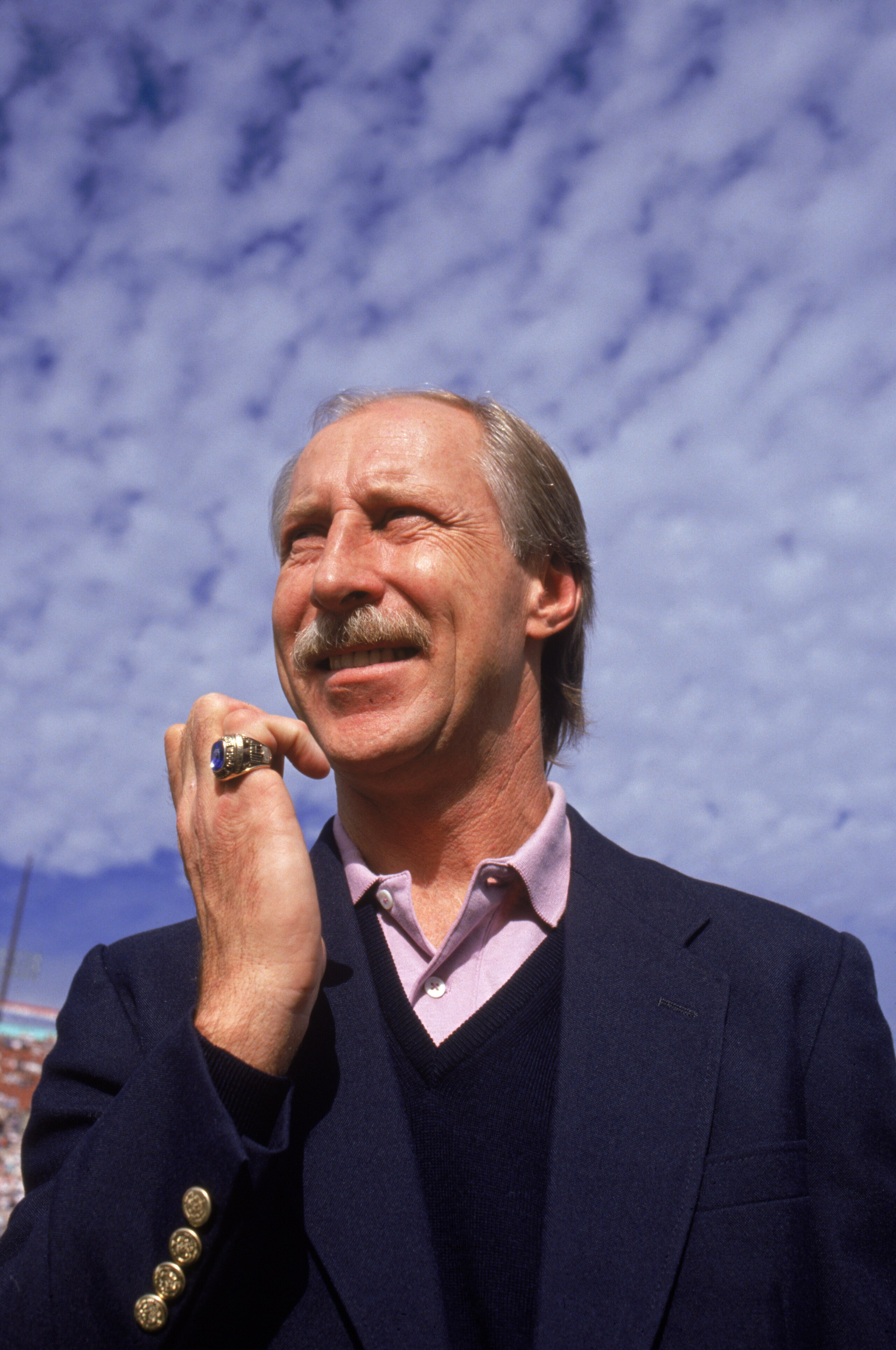LOS ANGELES - DECEMBER 4:  Former Raiders wide receiver Fred Biletnikoff displays his Hall of Fame ring as he attends a game between the Denver Broncos and the Los Angeles Raiders at the Los Angeles Memorial Coliseum on December 4, 1988 in Los Angeles, Ca
