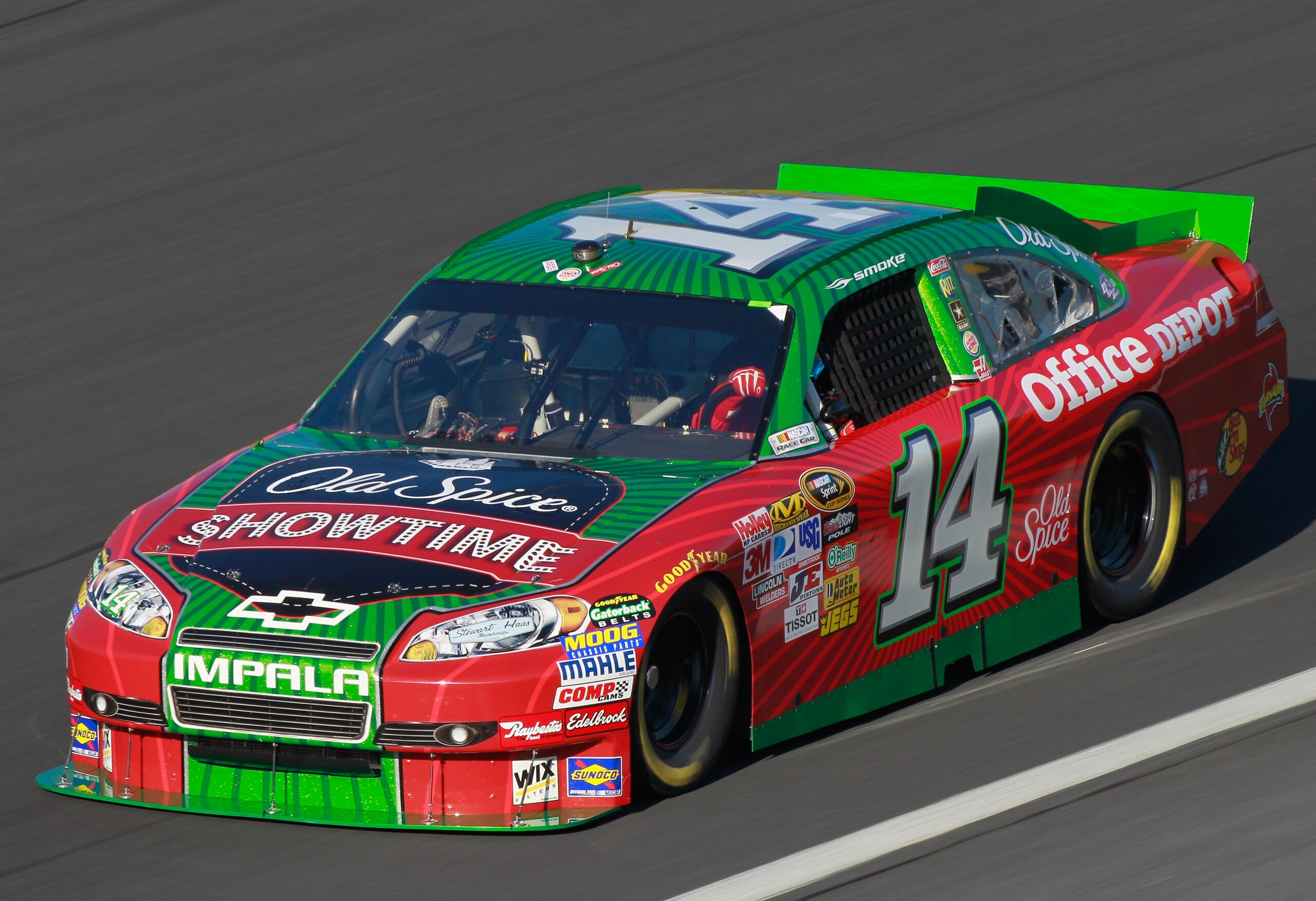 CONCORD, NC - OCTOBER 15:  Tony Stewart drives the #14 Office Depot/Old Spice Chevrolet during practice for the NASCAR Sprint Cup Series Bank of America 500 at Charlotte Motor Speedway on October 15, 2010 in Concord, North Carolina.  (Photo by Sam Greenwo