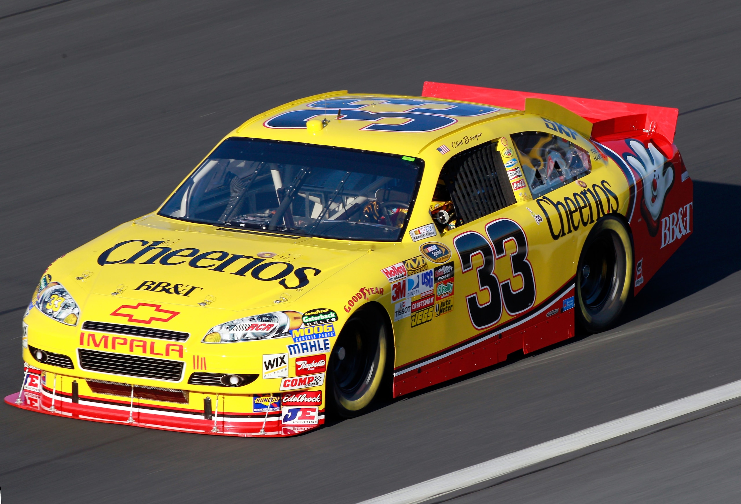 CONCORD, NC - OCTOBER 15:  Clint Bowyer drives the #33 Cheerios/Hamburger Helper Chevrolet during practice for the NASCAR Sprint Cup Series Bank of America 500 at Charlotte Motor Speedway on October 15, 2010 in Concord, North Carolina.  (Photo by Sam Gree