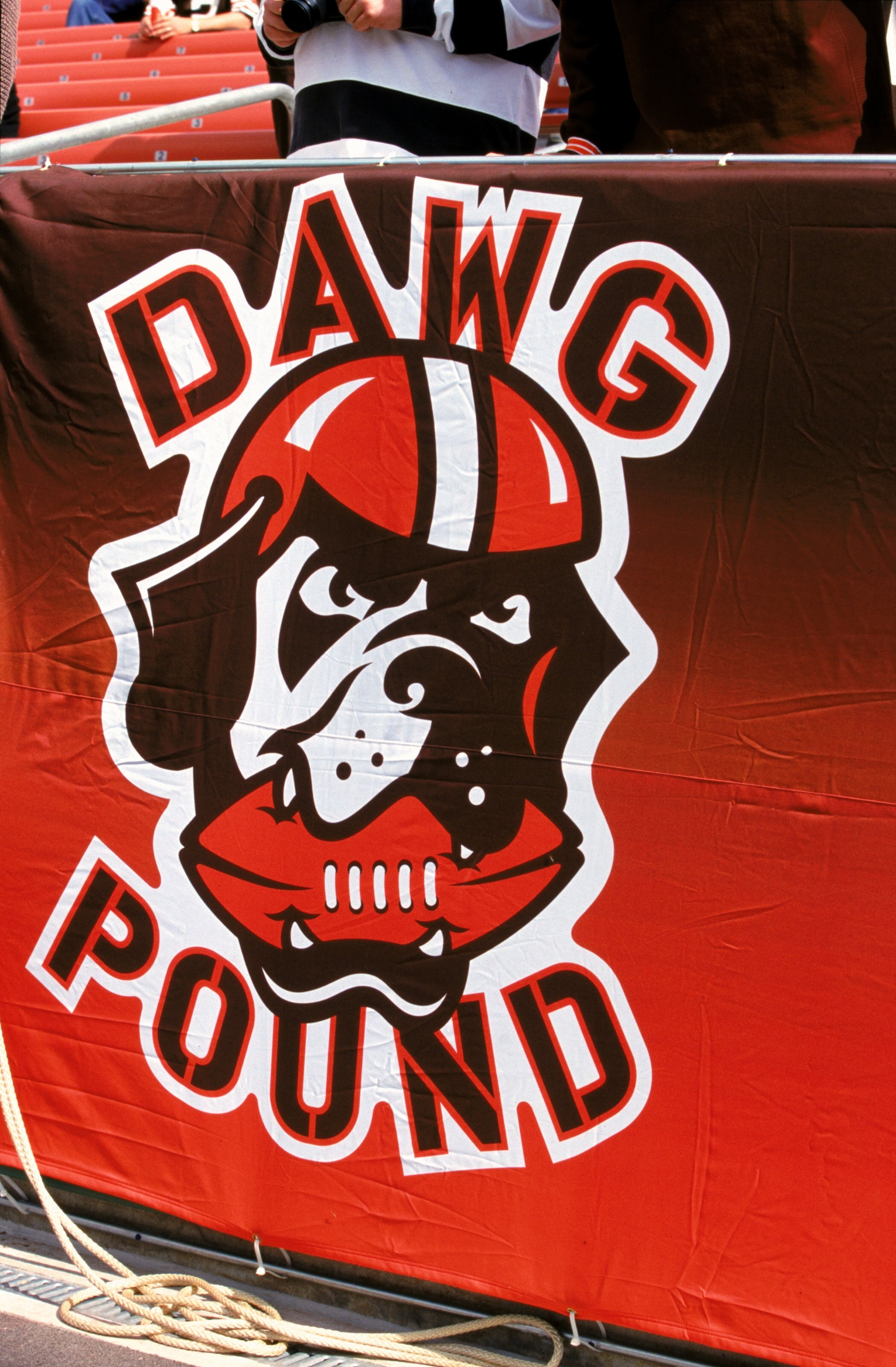 3 Oct 1999:  A 'Dawg Pound ' sign hangs on a rail during a game between the New England Patriots and the Cleveland Browns at the Cleveland Stadium in Cleveland, Ohio. The Patriots defeated the Browns 19-7. Mandatory Credit: Tom Hauck  /Allsport