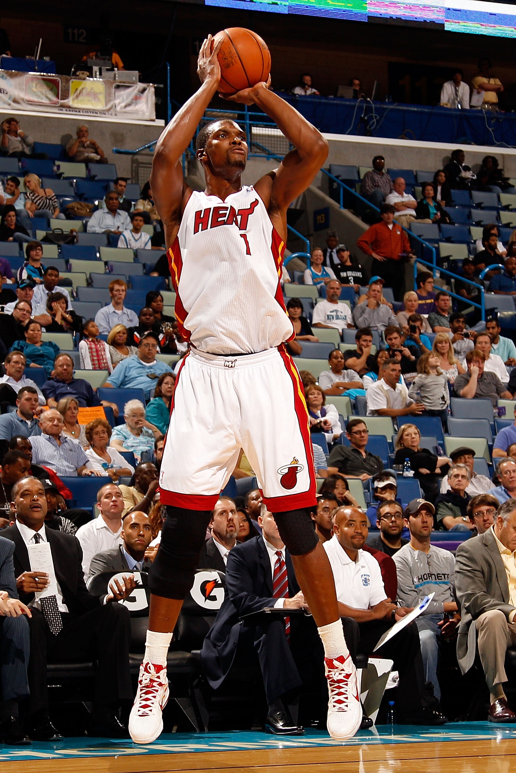 NEW ORLEANS - OCTOBER 13:  Chris Bosh #1 of the Miami Heat in action during the game against the New Orleans Hornets at the New Orleans Arena on October 13, 2010 in New Orleans, Louisiana.  NOTE TO USER: User expressly acknowledges and agrees that, by dow