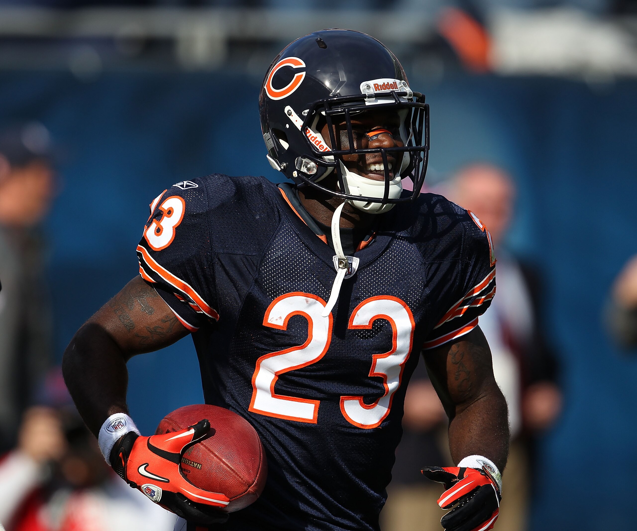 CHICAGO - OCTOBER 17: Devin Hester #23 of the Chicago Bears smiles after returning a punt 89 years for a touchdown in the 4th quarter against the Seattle Seahawks at Soldier Field on October 17, 2010 in Chicago, Illinois. The Seahawks defeated the Bears 2