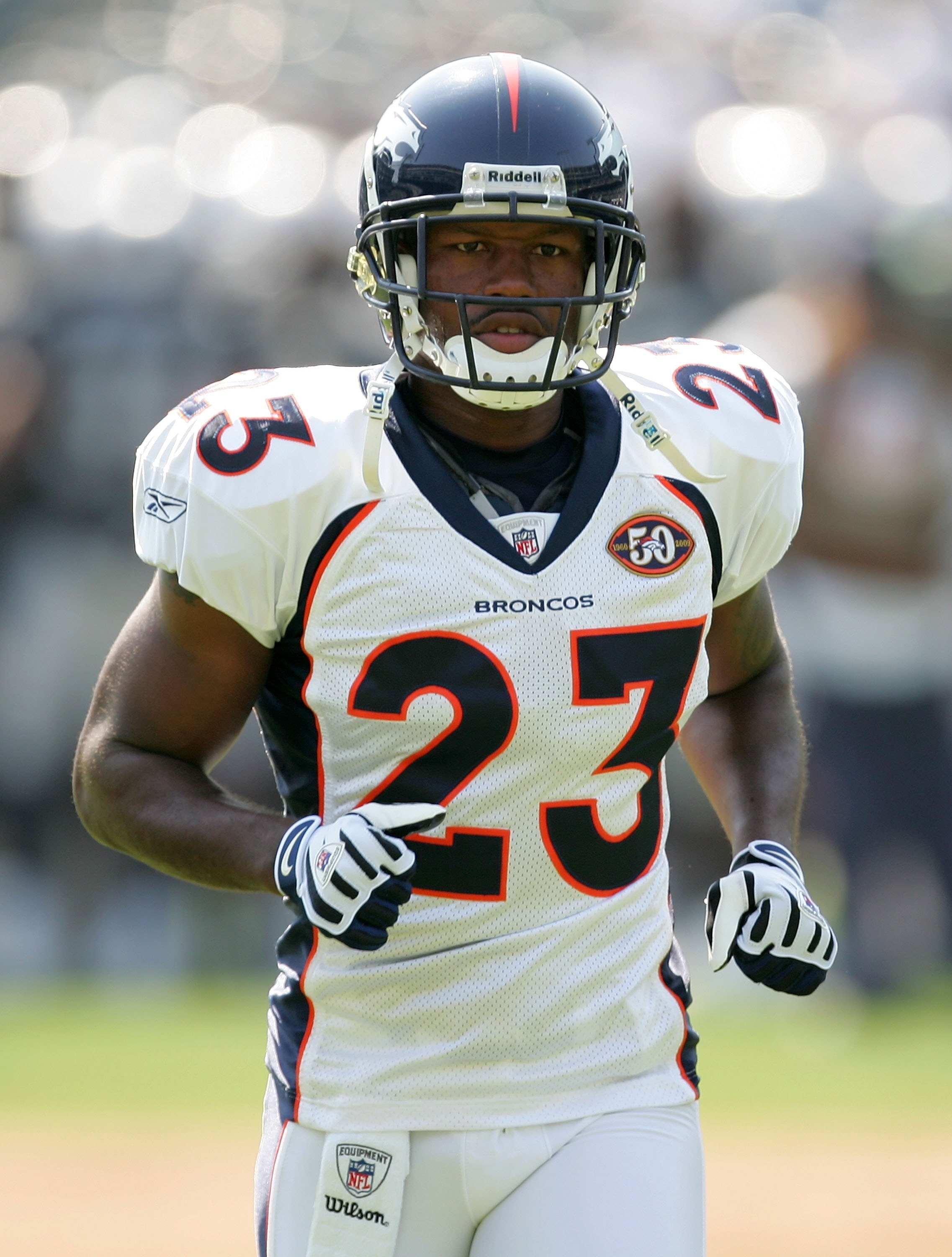 OAKLAND, CA - SEPTEMBER 27: Renaldo Hill #23 of the Denver Broncos warms up before their game against the Oakland Raiders at the Oakland-Alameda County Coliseum on September 27, 2009 in Oakland, California.  (Photo by Ezra Shaw/Getty Images)